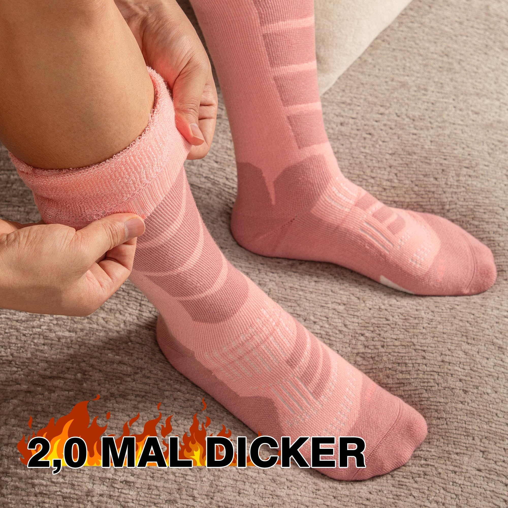 Alpaka Skisocken Herren Damen Thermosocken Kniestrümpfe 2 Paar Wolle Snowboard Socken Dicke Winter Warme Outdoor Sportsocken Kompressionsstrümpfe Extra Kissen Schweißabsorbierend Atmungsaktiv 35-51