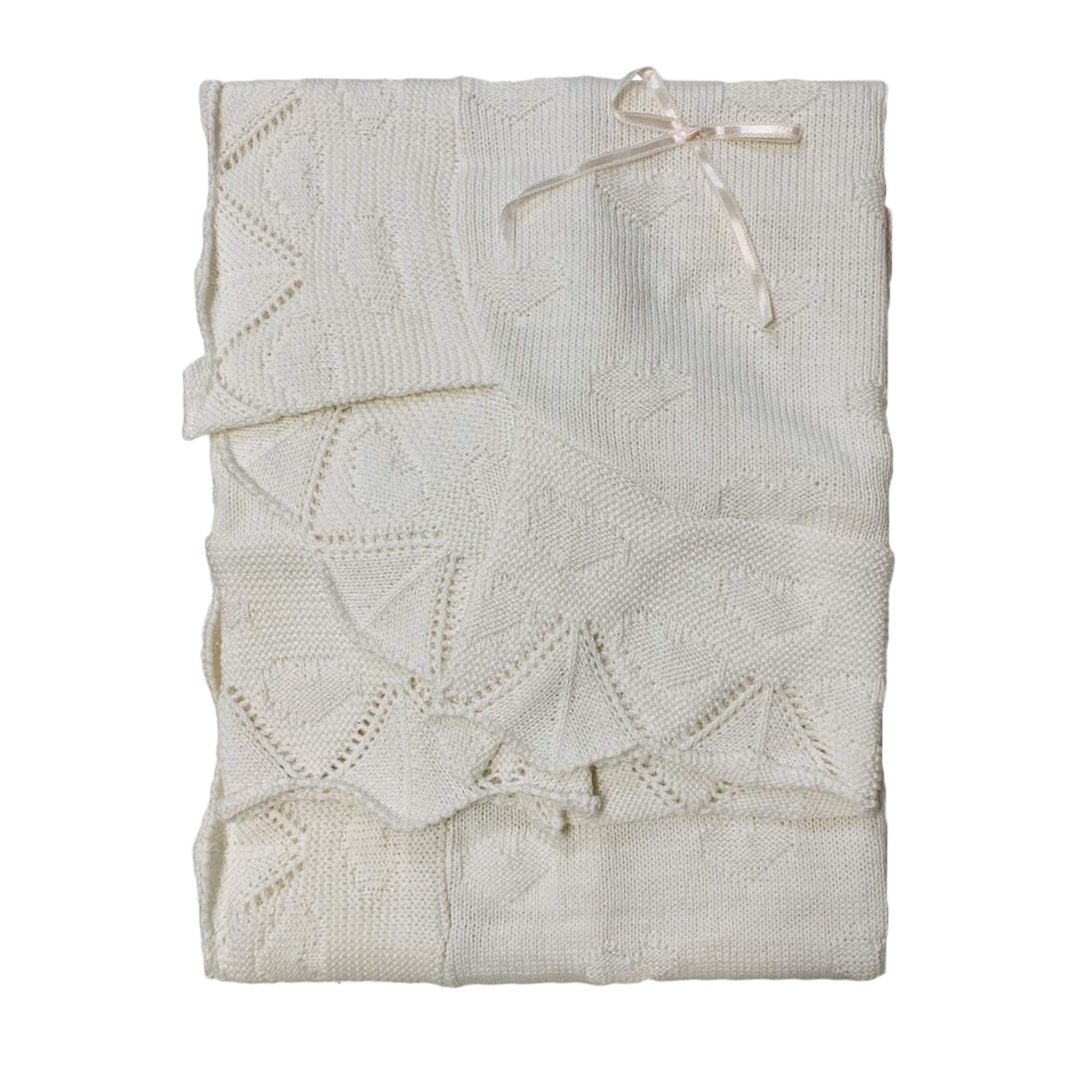 Scialle culletta in filo con volant Nazareno Gabrielli copertina 90x100 cm 0821 Panna-Panna -