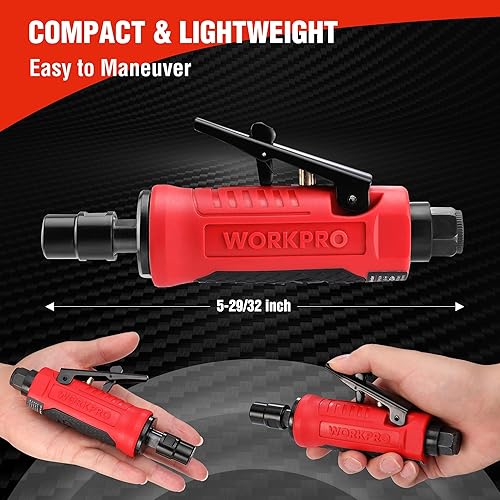 Miniatura 3 de WORKPRO Amoladora neumática recta de 1/4 pulgadas, 25000 RPM, molinillo de troquel alimentado por aire para moler, cortar, pulido, reparación