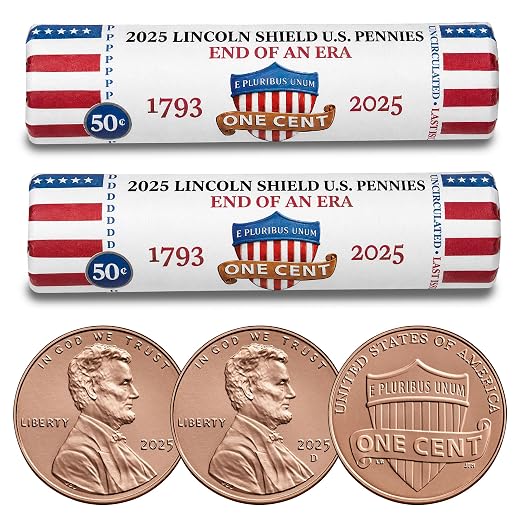 2025 Final Issue Last Lincoln Cent Penny Rolls P & D Set (100 Coins) – END of an ERA Original Collectible Rolls – Brilliant Uncirculated Mint-Issued Coins