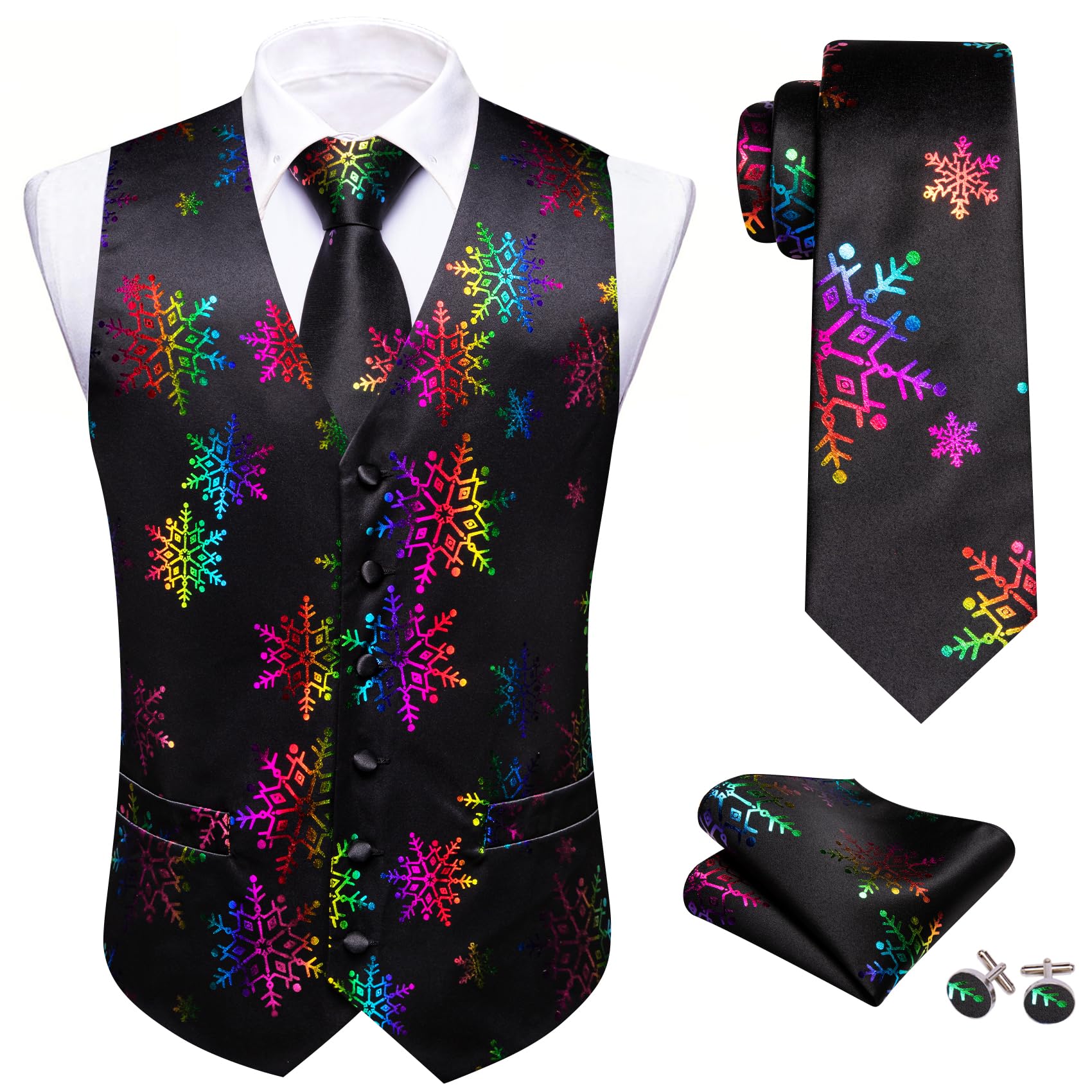 Barry.Wang Fun Animal Ties for Men Designer Handkerchief Cufflink Woven Casual Necktie Set