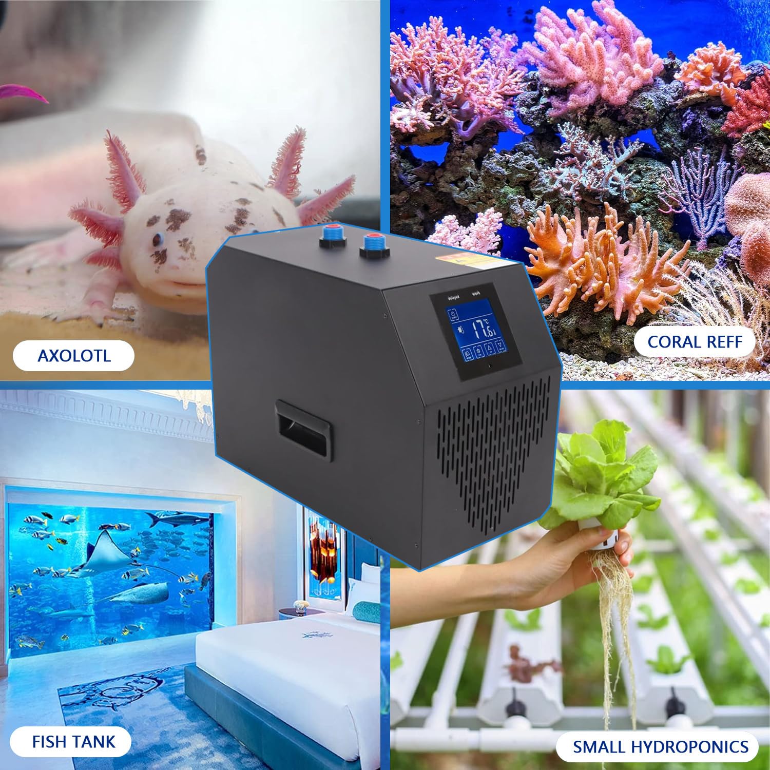 Refroidisseur D'aquarium, Refroidisseur d'eau D'aquarium 42Gal 1/10HP, Compresseur De Réfrigération De Refroidisseur d'eau Silencieux, pour Hydroponique, Récif De Corail