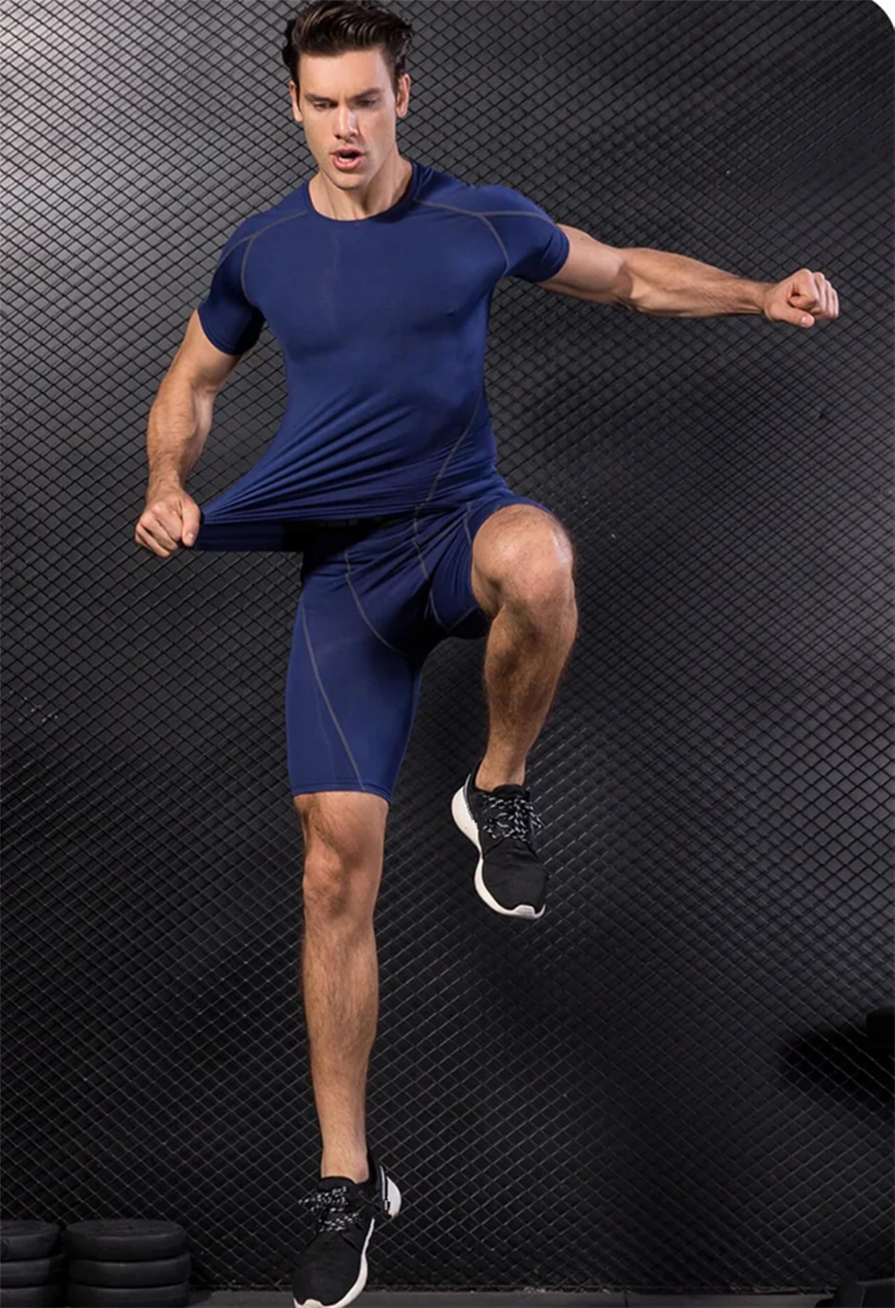 SANANG Ensemble de Compression Homme 2 Pièces - T-Shirt Respirant et Legging Sportif à Séchage Rapide pour Fitness, Course à Pied, Gym