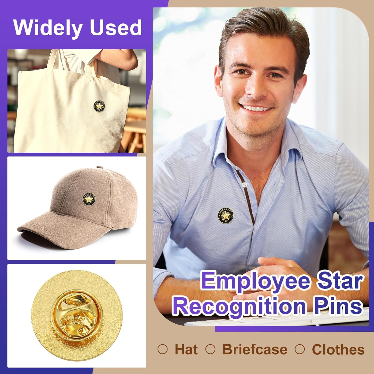 Crowye 72 Pcs Employee of The Month Lapel Pin Bulk Recognition Appreciation Gifts Employee Star Gold Plated Enamel Award for Employees Staff Team Volunteer Nurse Teacher(Make A Difference)
