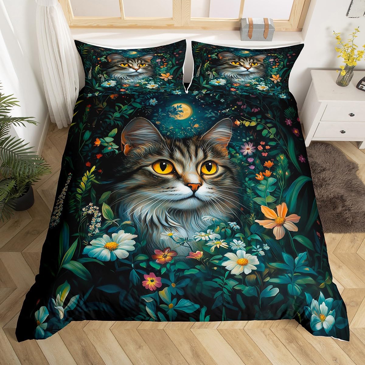 Housse de couette fleurs sauvages et animaux pour une chambre nature et bohème chaleureuse