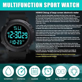 Katslyn Mens Digital Watches,Waterproof Sports Watch with LED Back Light/Alarm/Stopwatch/Calender,Big Face Referee Watch for Men Woman Kids Student Swimming Running Outdoors(Black)