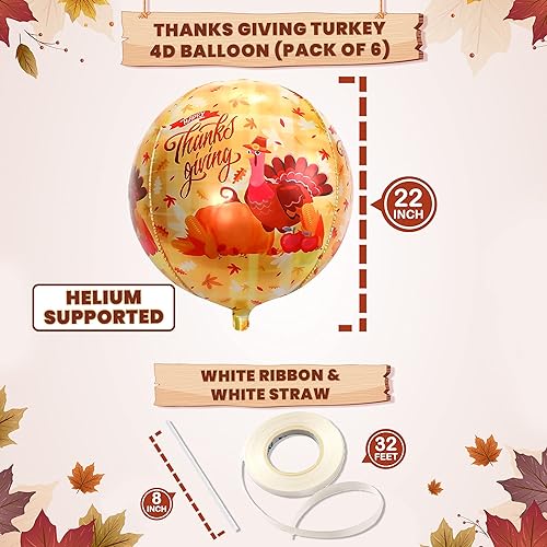 Miniatura 5 de KatchOn, Globos grandes de hojas de otoño y pavo  Paquete de 16  Globos de pavo de Acción de Gracias, globos de Mylar de Acción de Gracias Turquía