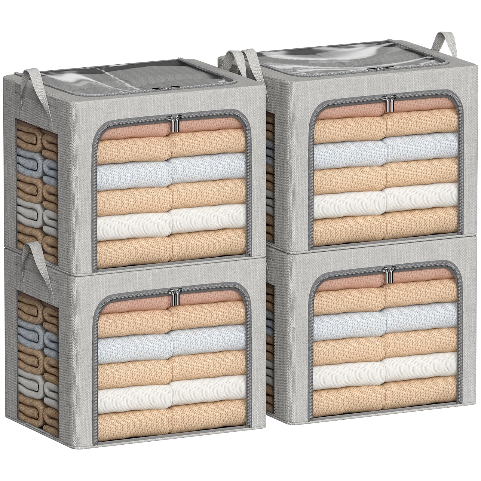 2 Grands Paniers En Tissu Pliables Pour Le Rangement Avec Cadre En Métal Et Poignée, Boîte De