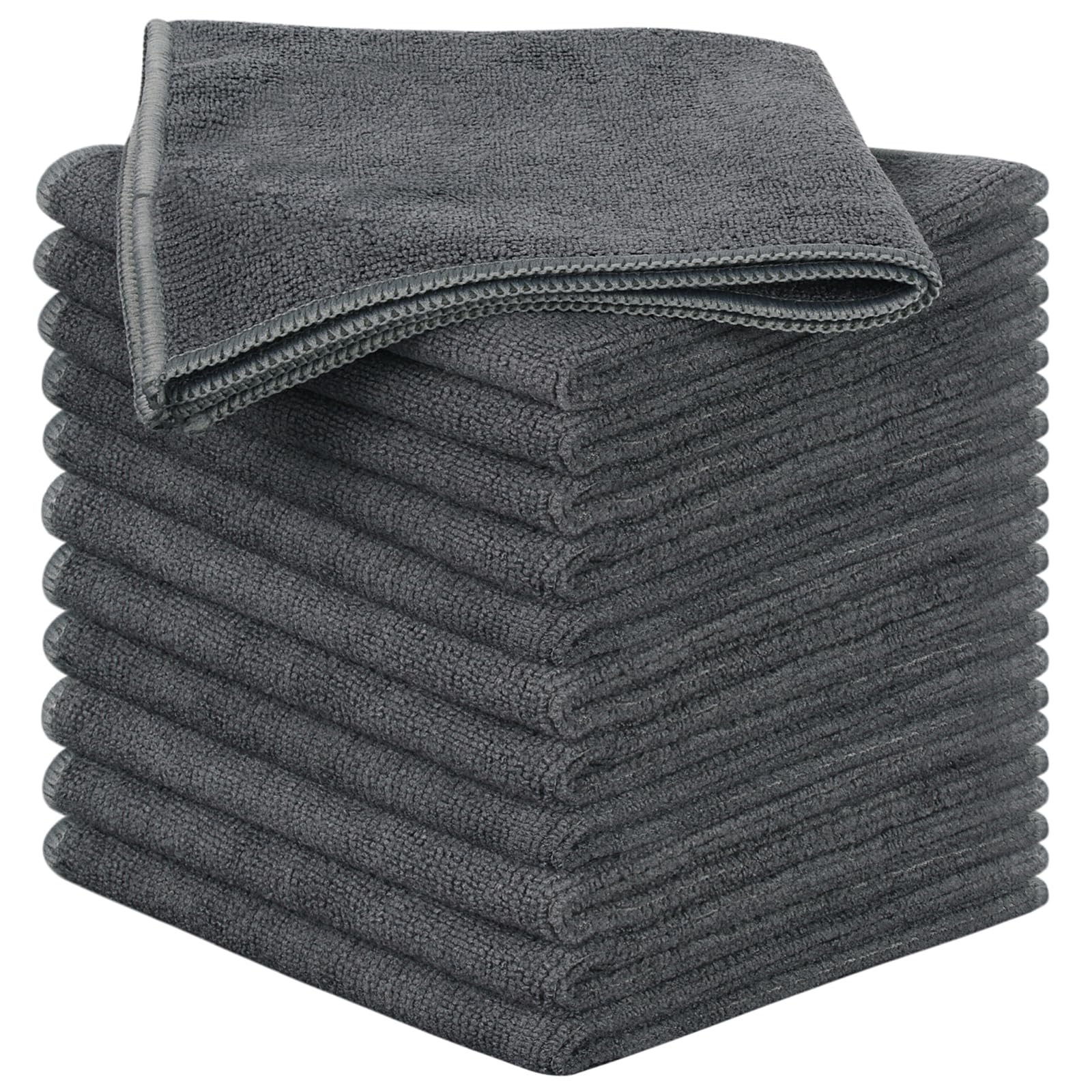 SINLAND Microfiber Cleaning Cloth Super Absorbent Kitchen Dish Cloths Quick Dry No Streak Dish Rags Glass Cloths 12inchx12inch 12 Pack Grey