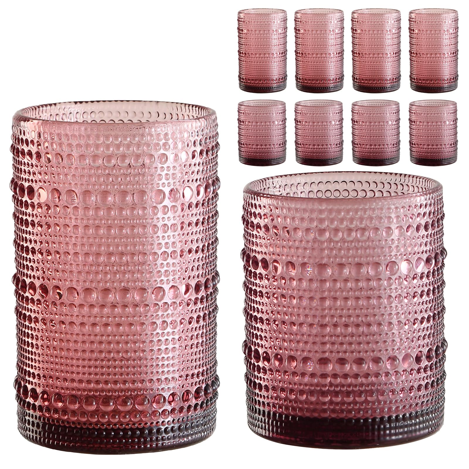 ZMOWIPDL 12oz &amp; 15oz Hobnail Drinking Glasses,Purple Glass Cups Set of 8