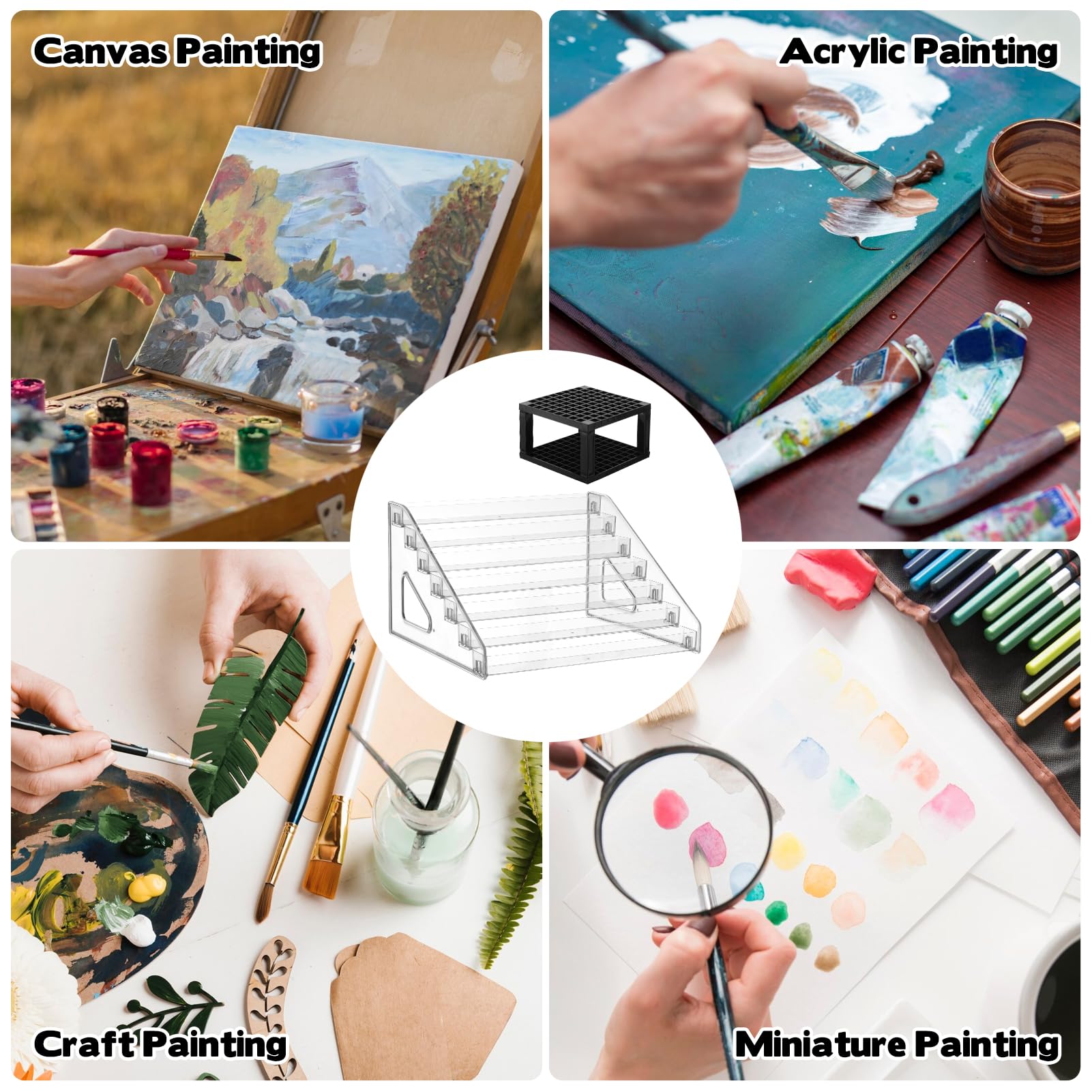 YEXEXINM 2 organizadores de pintura transparente con soporte para pinceles, organizador de pintura acrílica de 7 capas, estante de almacenamiento de pintura, estante organizador de pintura para
