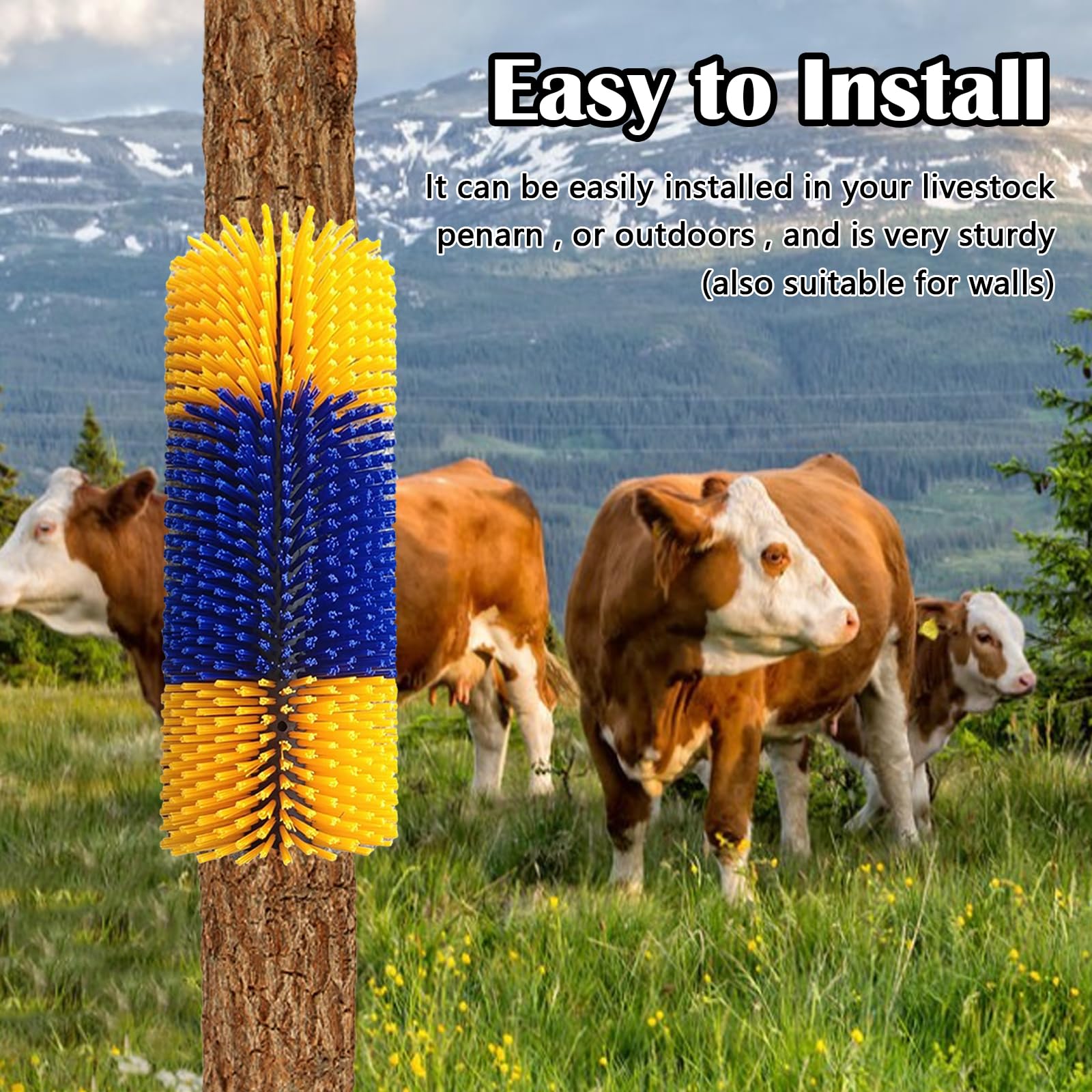 Cepillo Rascador Semicircular de 40cm para Caballo y Vaca, Alfombrilla Rascadora de Nailon para Oveja, Amarillo Azul