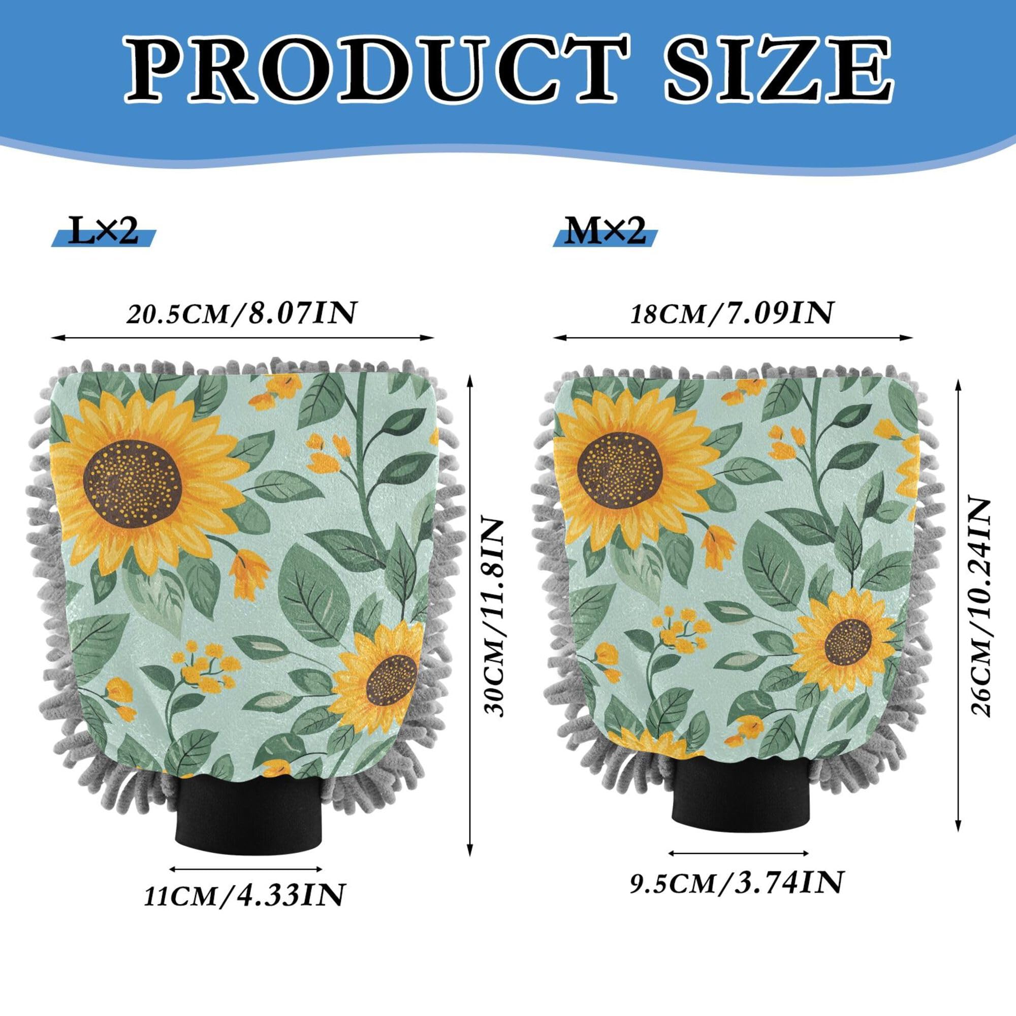 Cartoon Sunflowers Leaves Wash Mitten for Cars 2 Pack Gloves for Cars Washing Scratch Free Detailing Sponge for Hand Brush Cleaning
