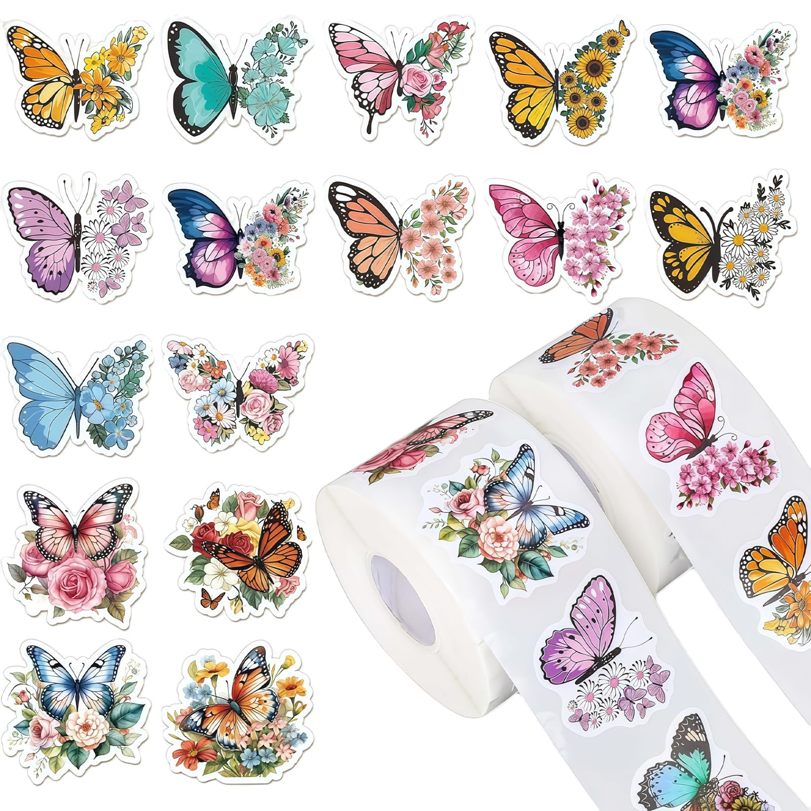Sticker Butterfly Flower Decorative Stickers Roll for Envelops Scrapbooking Butterflies Giftwrap Decal Decorative Envelope Seal Sticker