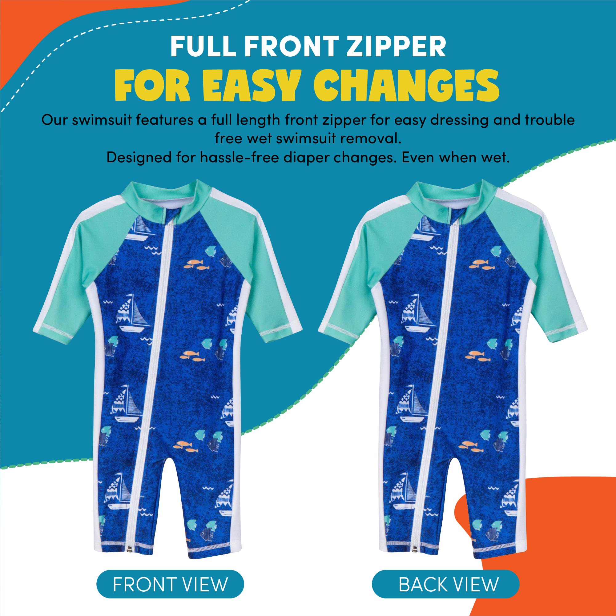 Swimzip Little Boy manga larga para niña con UPF 50 Protección Solar - Azul -