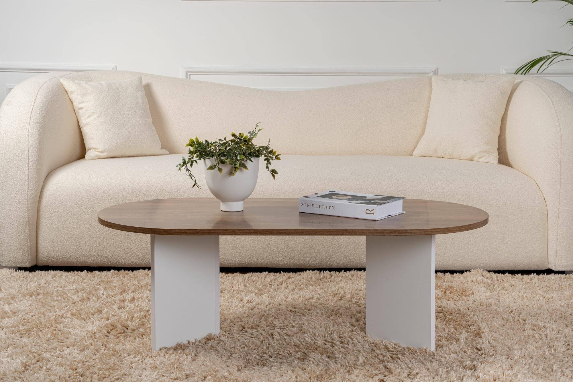 Dmora - Tavolino da Salotto Parrano, Tavolo Basso da caffè, Portariviste per Divano, Ripiano da Soggiorno, 119x60 h40 cm, Noce e Bianco