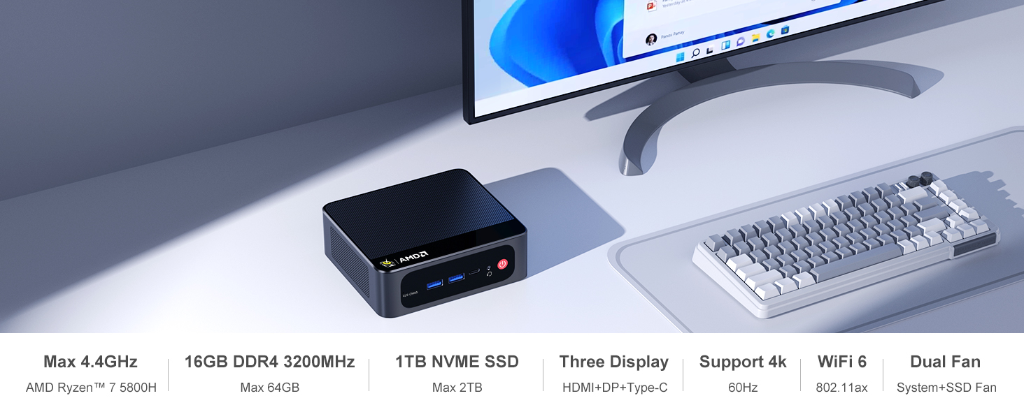 Amazon.com: Beelink Mini PC AMD Ryzen 7 5800H Up to 4.7GHz 8C/16T