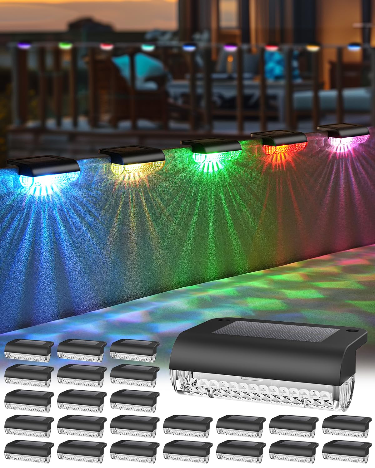 Herzila - 24 Pack Solar Deck Lights Outdoor RGB Waterproof LED Lights for Outdoor Stairs, Steps, Fence, Patio, Pool (Change of-image-18