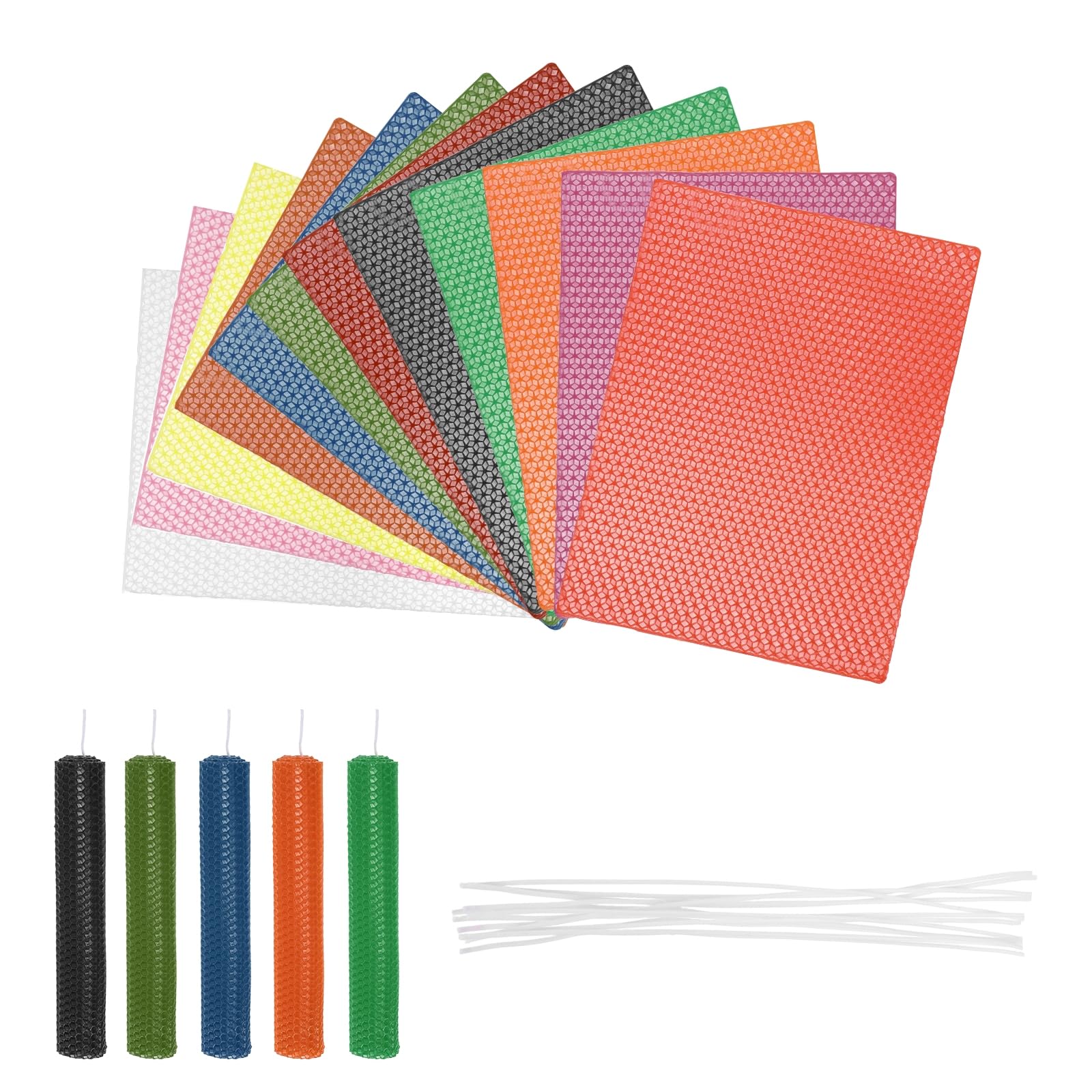 Kit de fabrication de bougies en cire d'abeille avec 12 feuilles colorées et mèches