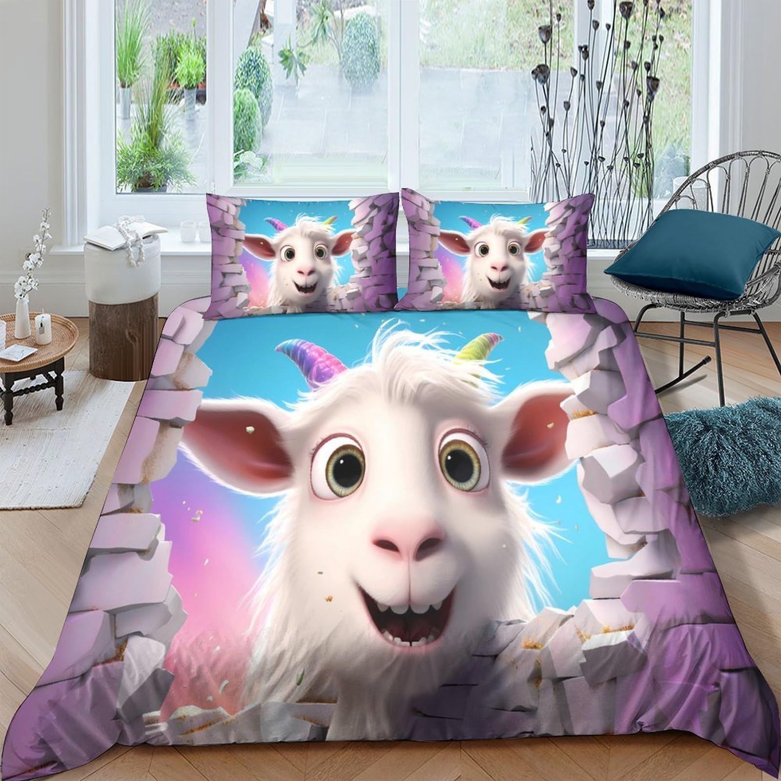 Ctjqhvkz Style-6 3D Printed Cute Goat Fitted Sheet Microfiber Soft Animal Cartoon Bed Cover Vibrant Decor For Bedroom Dorm Mattress Protection Single（135X200cm）