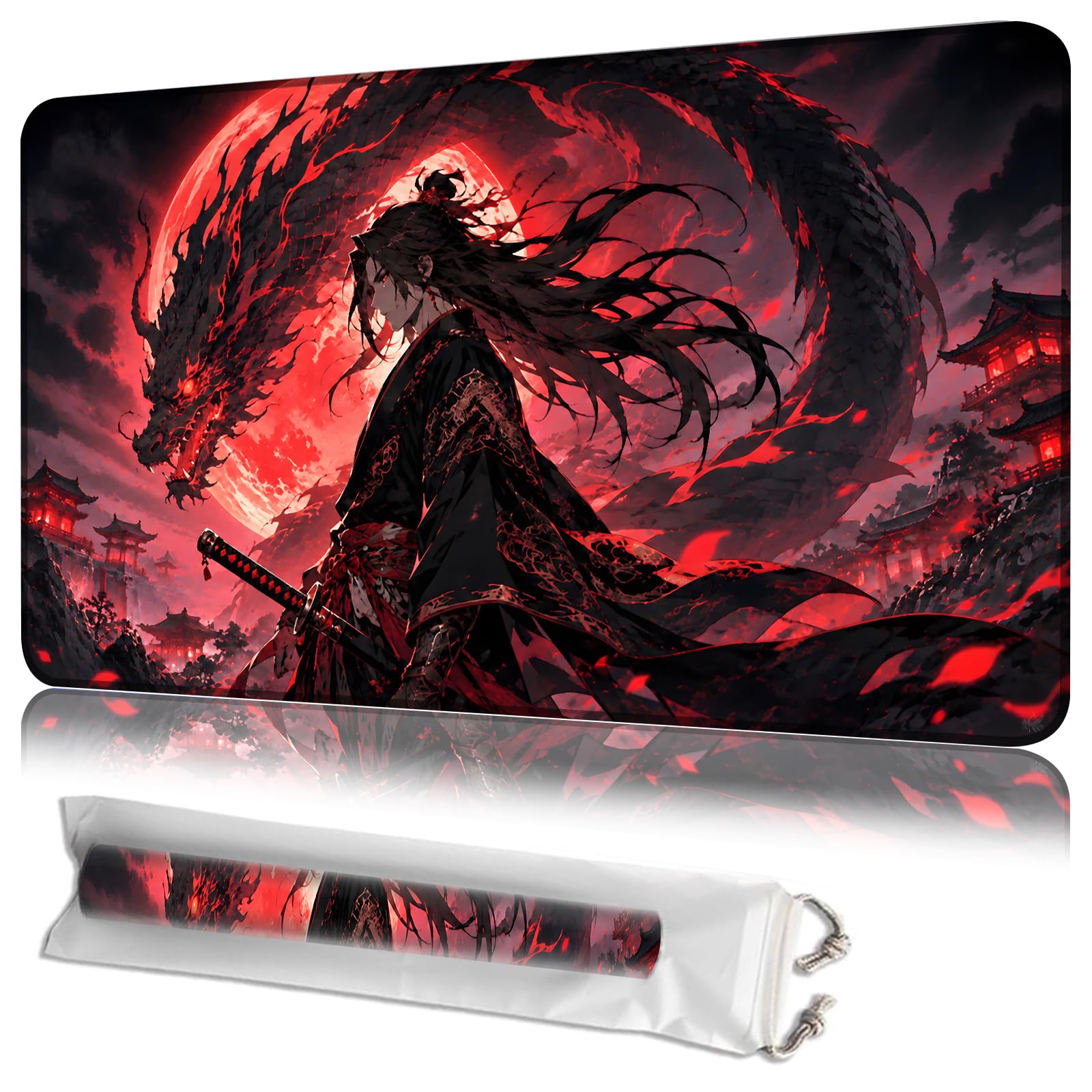 JANENFNA MTG Playmat 24 x 14 in with Storage Bag, Non-Slip Rubber Base