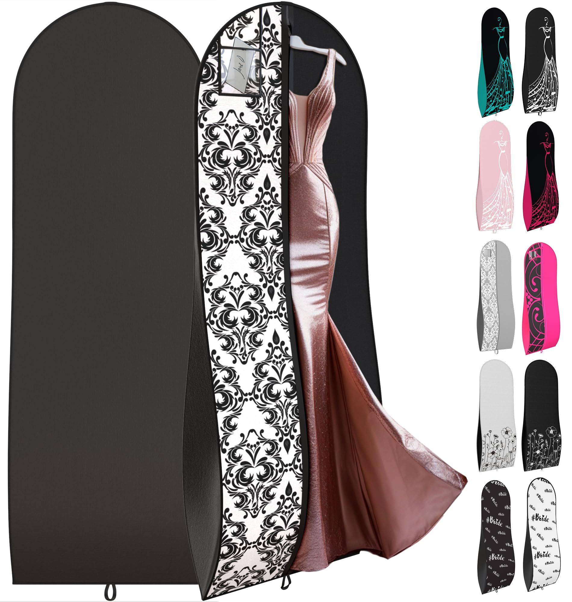 formal dress bag Your Bags Women's and Gown Garment -72”x24” and 10” Tapered Gusset Prom Bags (Black and White Demask) : Clothing, Shoes & Jewelry Fabric Type: WOVEN AND SATIN