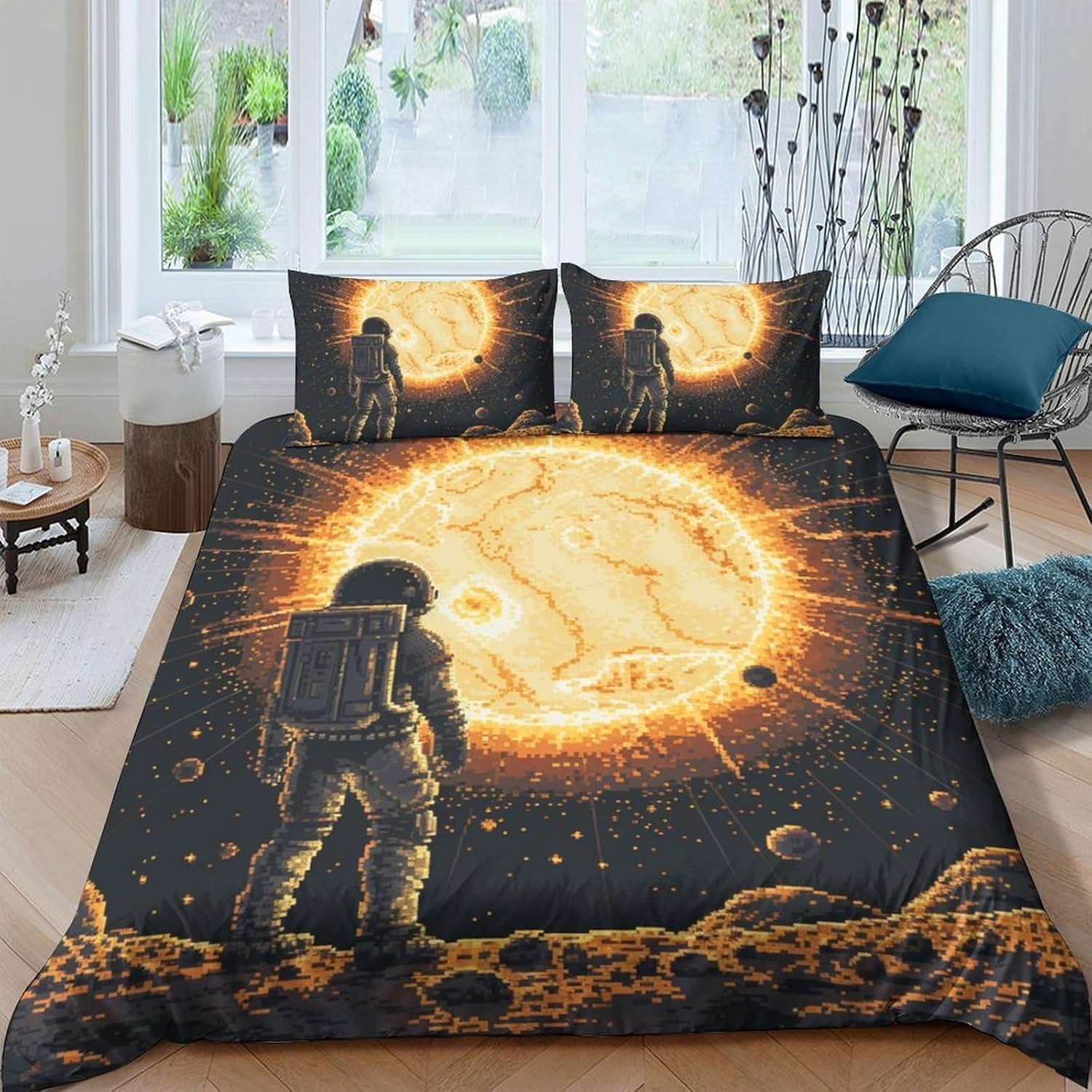 Housse de couette astronaute 155x220 cm en microfibre avec 2 taies d'oreiller