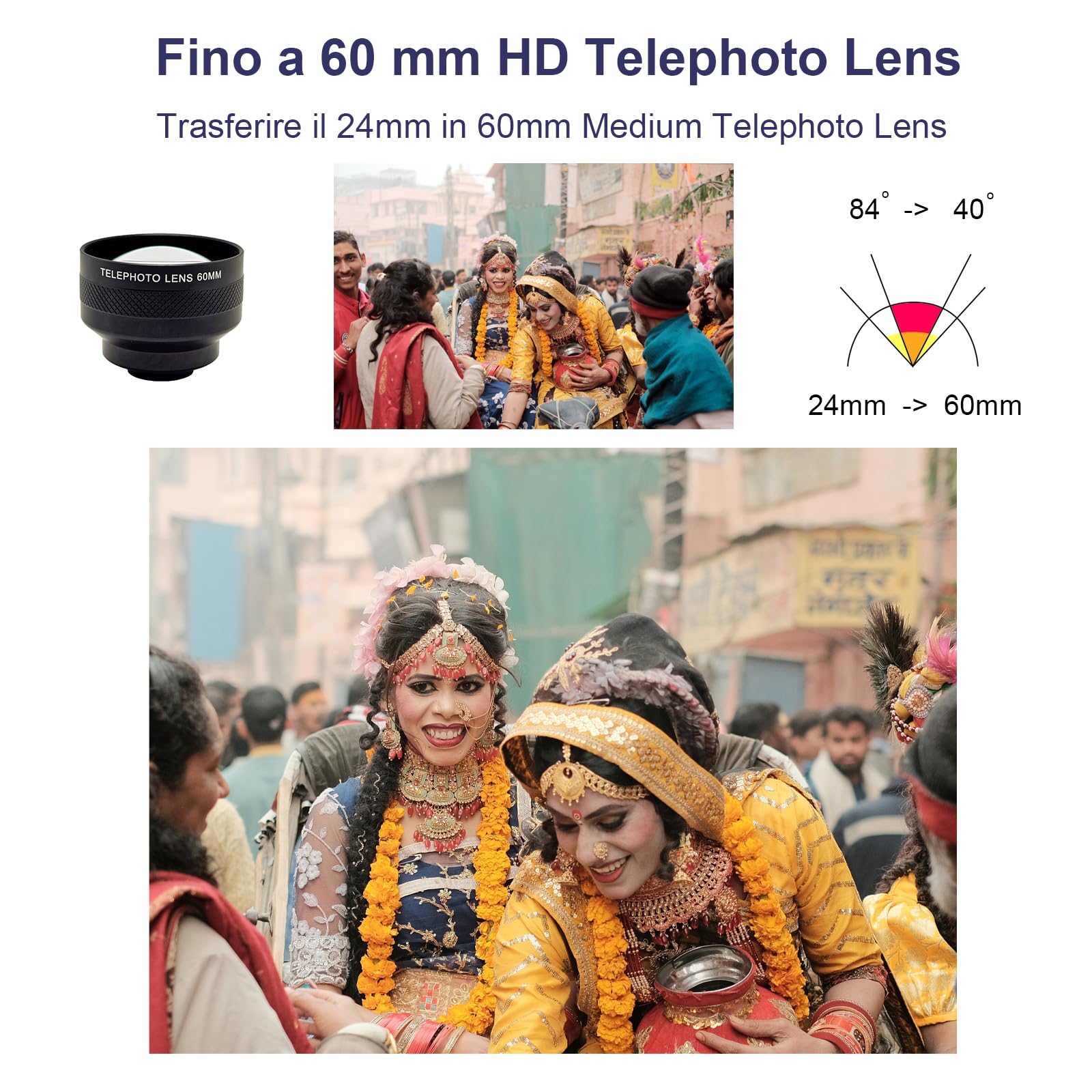 FotoZ Teleobiettivo da 60 mm con filettatura da 17 mm, clip per obiettivo del telefono, per iPhone, Android, la maggior parte degli smartphone, compatibile con SmallRig iPhone Smartphone Cage Case