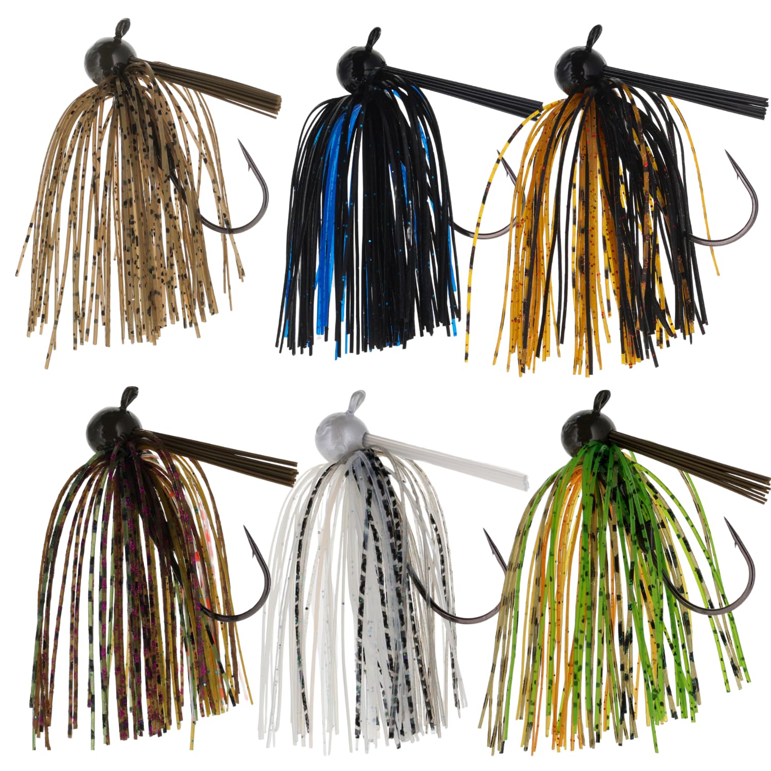 Reaction Tackle Football Jigs for Bass Fishing - Weedless Bait Design/Foot Ball Jig Head/Fishing Lures and Silicone Skirt - Also Pike, Walleye and Muskie and More (3-Pack)