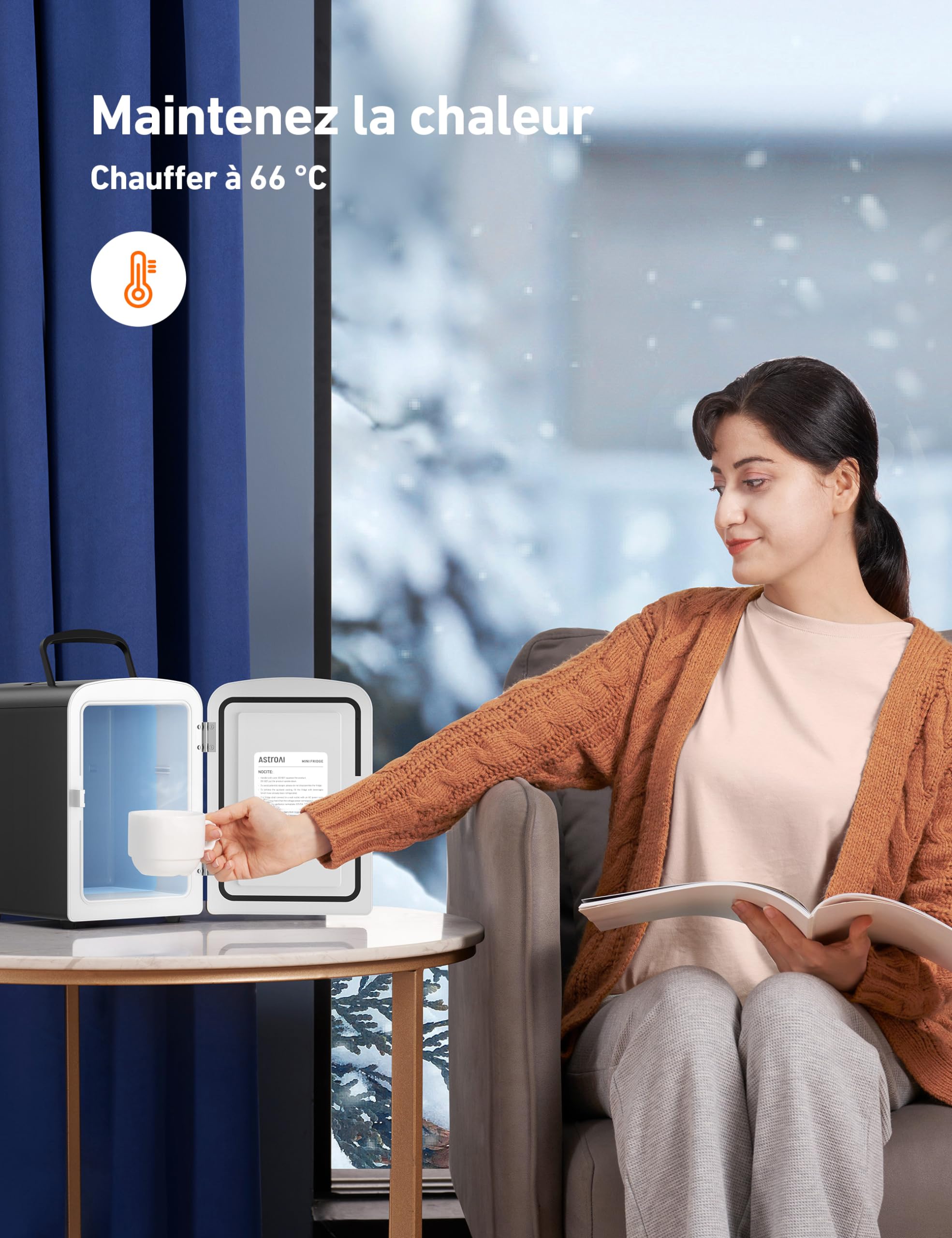 AstroAI Mini Frigo de Chambre, 4 litres / 6 Canettes 330ml, 12V/220V, Petit Frigo Cosmetique, Mini Réfrigérateur Voiture Portable, Glacière Électrique, Fonction Chaud/Froid (Noir)