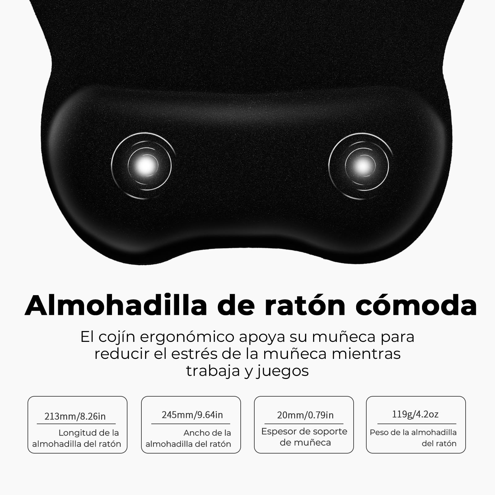 EooCoo Alfombrilla Ratón Ergonómico con Reposamuñecas, Gaming Mouse Pad con Tejido de Licra, Duradero Mousepad, Base no Deslizante, Alfombrilla de Ratón para PC, Portátil, Oficina y Hogar, Desk, Negro