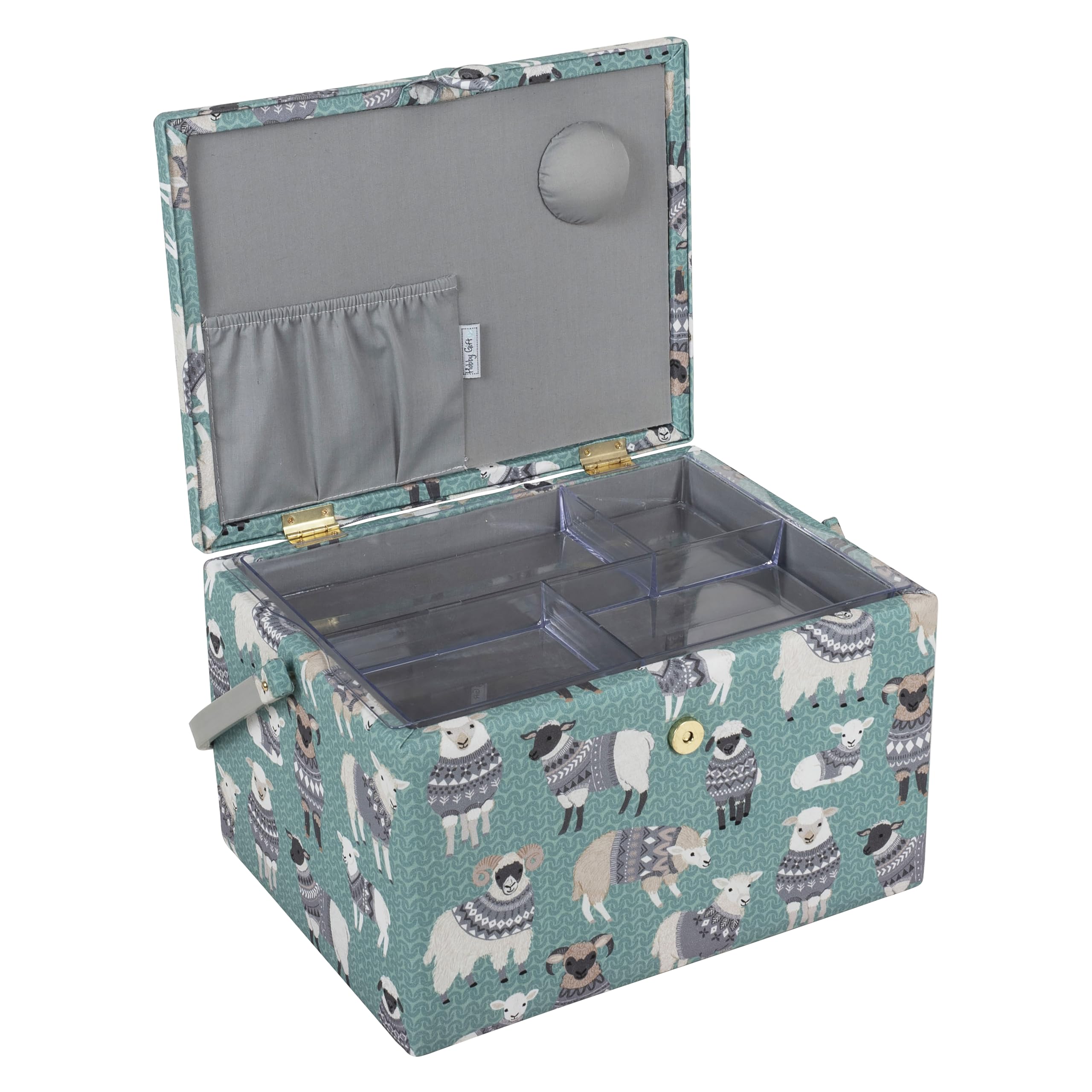 Grande Boîte à Couture Grise Motifs Multicolores – Rangement Pratique 23,5 X 31 X 20 Cm Avec Plateau Et Coussin Épingles Rangement Couture Tissu Multicolore