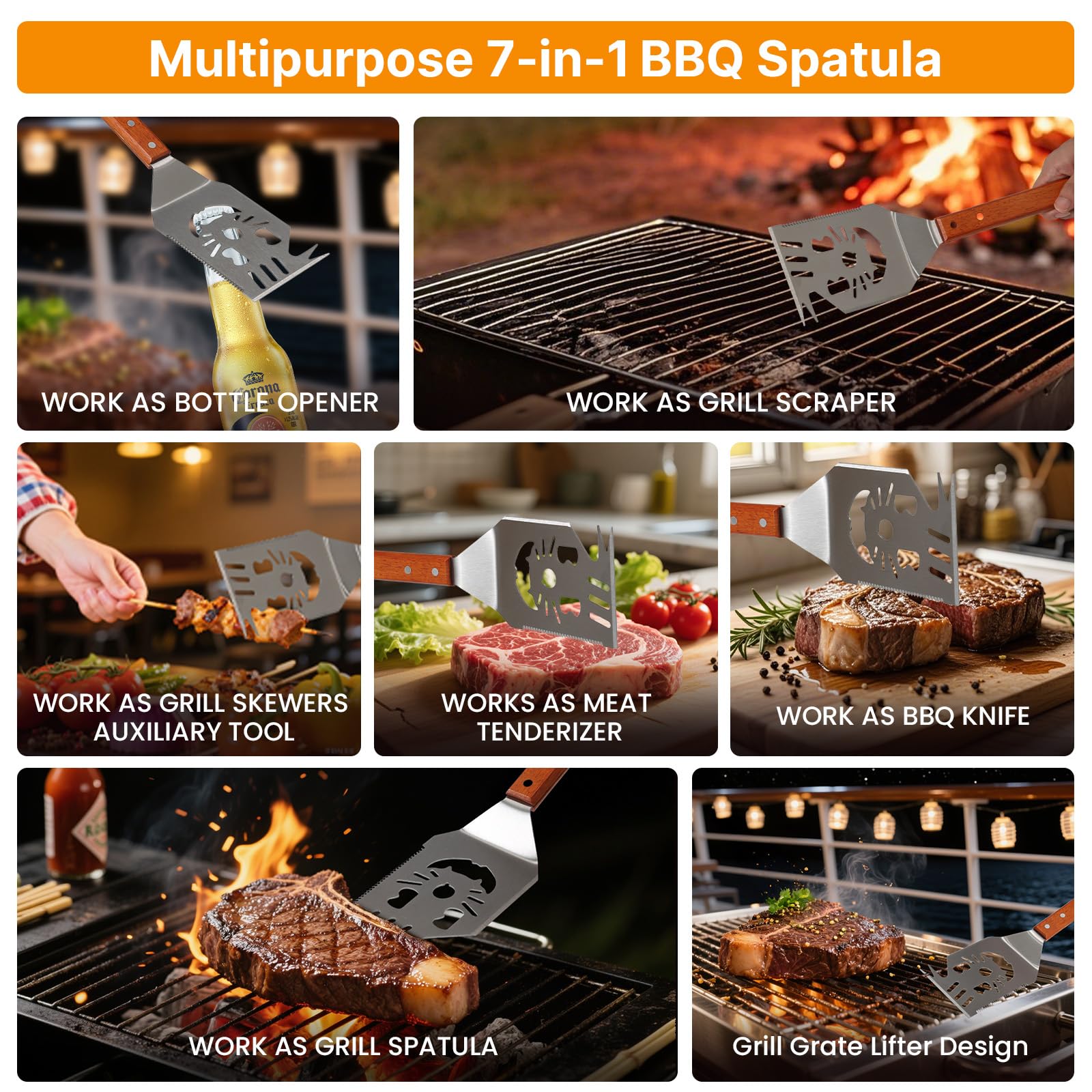 Set di 3 posate per barbecue extra lungo, accessorio per barbecue, regalo per uomini, accessorio per barbecue con pinza per barbecue, paletta per barbecue, forchetta per carne, manico in legno, regalo