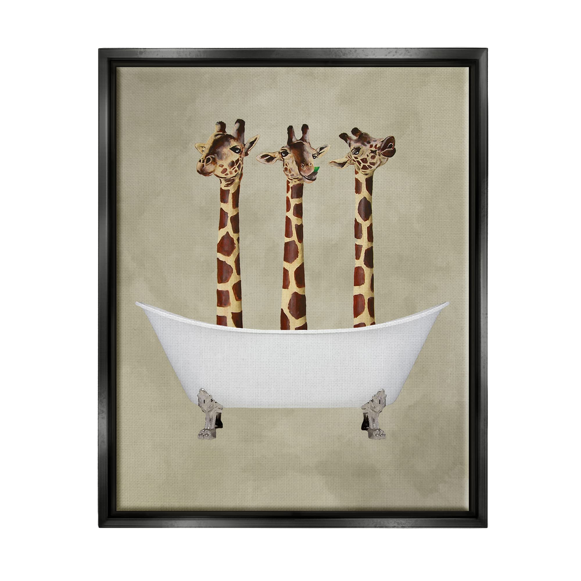 Stupell Industries 'Three Giraffes In A Bathtub'| Floating Frame Canvas Art