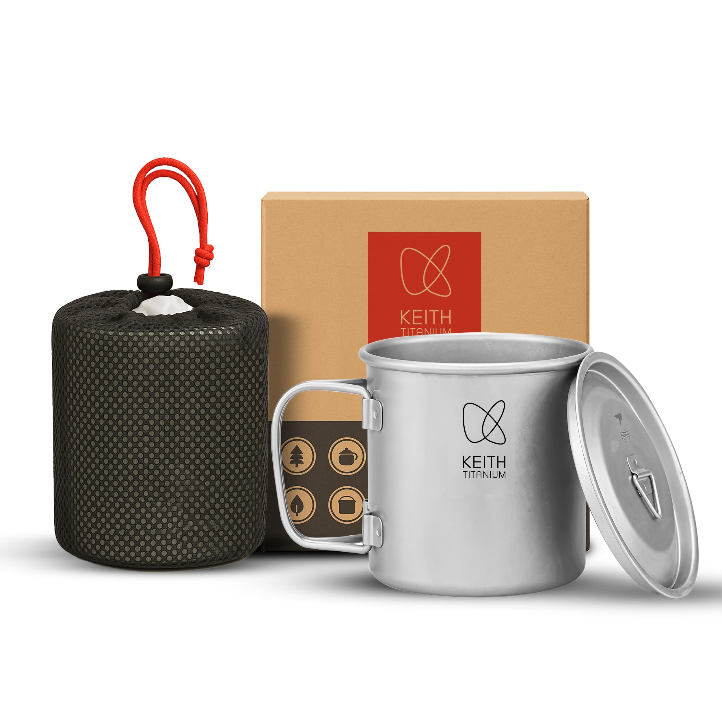Boundless Voyage Tasse en titane avec poignée pliable pour camping, randonnée, café, thé, eau (Ti3026D (450 ml