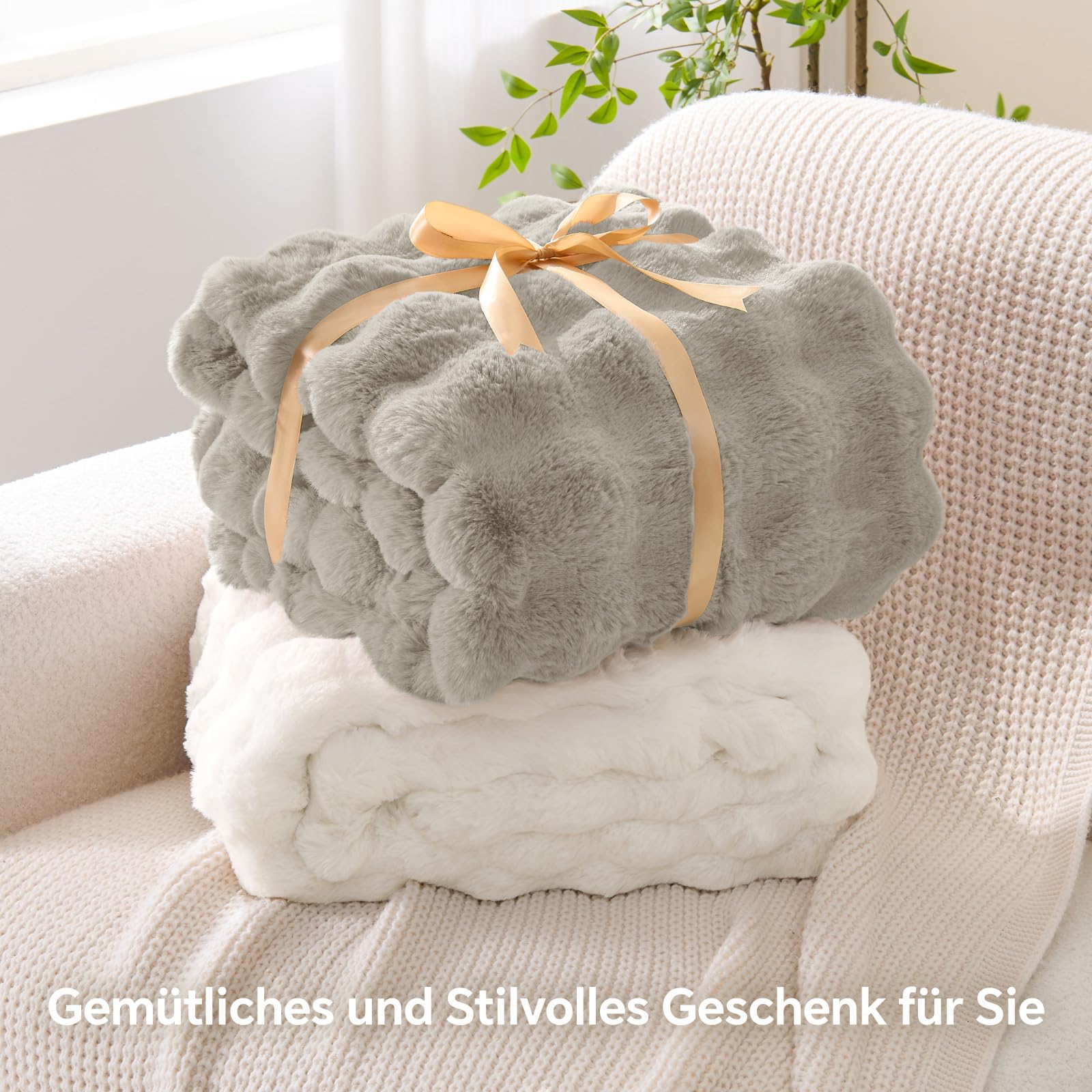 BEDELITE Bubble Fellimitat Kuscheldecke Flauschig Decke 150x200, Cremeweiß
