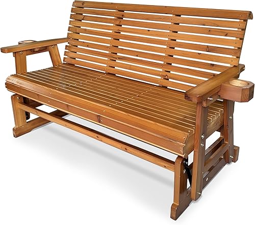 Miniatura 18 de Fortune Candy - Banco de madera para patio con balancín para una persona, con respaldo alto y asiento profundo contorneado, madera de abeto maciza,