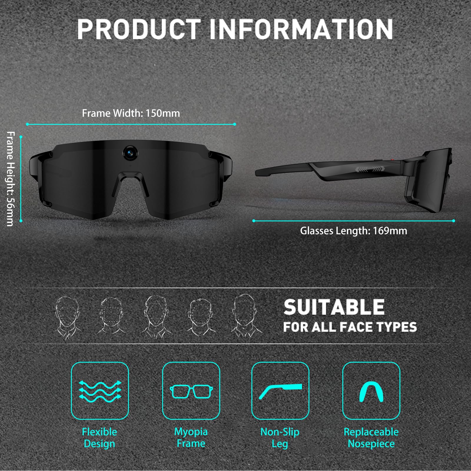 Occhiali con Telecamera 8MP, Smart Glasses AI per Ciclismo e Sport | Chiamate Bluetooth & WIFI, Traduzione AI in Tempo Reale, Riconoscimento di Oggetti, Protezione UV400
