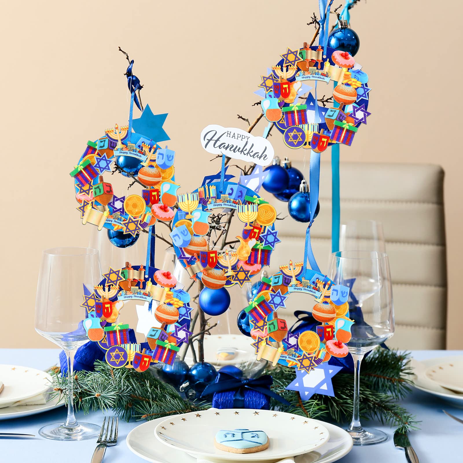 472 Pcs Hanukkah DIY Wreath Craft Kit - Menorah, Dreidel, Gnome Stickers For Holiday Decor & Party Favors