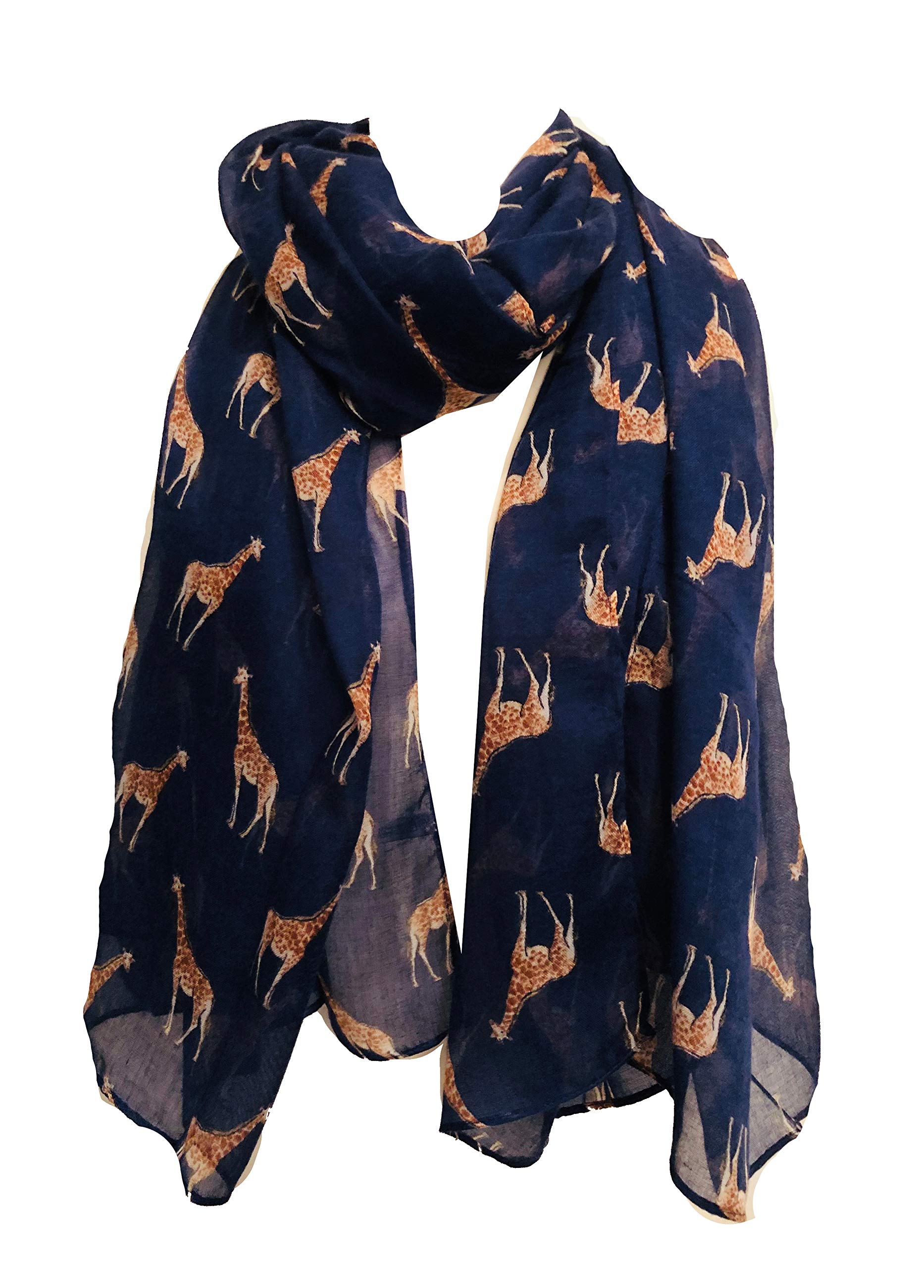 Pamper Yourself Now Navy giraffe long soft scarf