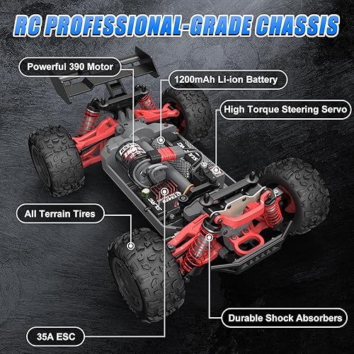 Miniatura 4 de Scientoy Autos RC 116 de 45 KPH, 4WD todo terreno de alta velocidad, camión RC todoterreno con 2 baterías recargables, 60 minutos de tiempo de