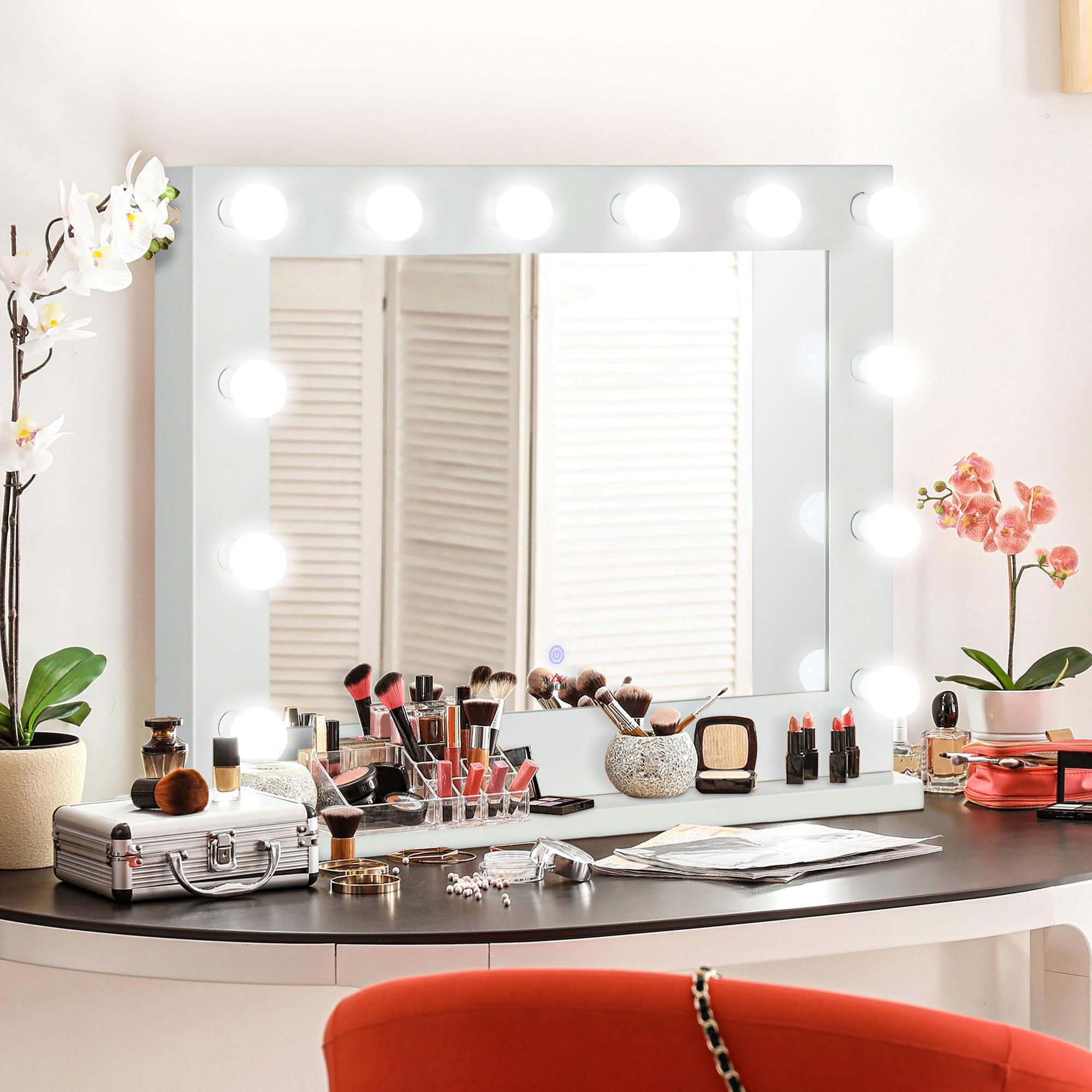 HOMCOM Miroir Maquillage Hollywood LED Lumineux Tactile 80 x 60 cm Blanc
