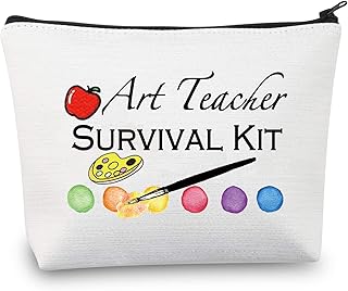 PXTIDY Art Teacher Survival Kit Makeup Bag Art Teacher Gift Teacher Pencil Pouch Teacher Bag for Teacher Appreciation Gift (White)