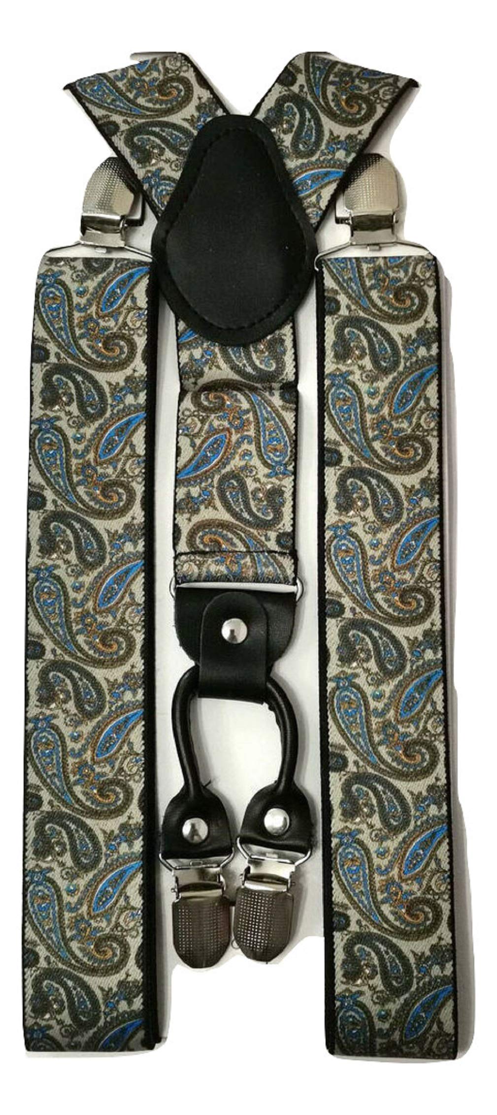L&L® Standard Durable Mens Ladies Braces Suspender Elastic 3.5cm Wide Paisley (Beige)
