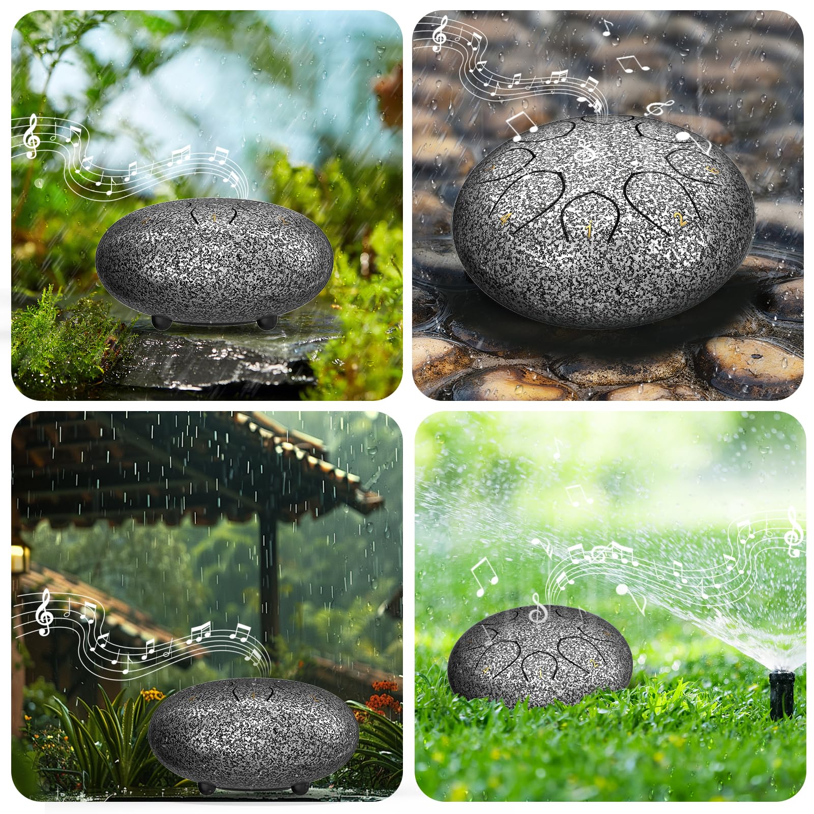 Rain Drum for Outside Garden, 6 Inches 8 Notes Steel Tongue Chakra Drums, Waterproof Meditation Rain Chime, Musical Instruments for Adult Gift with Bag, Music Book, Drum Mallets (Star Sliver) 4