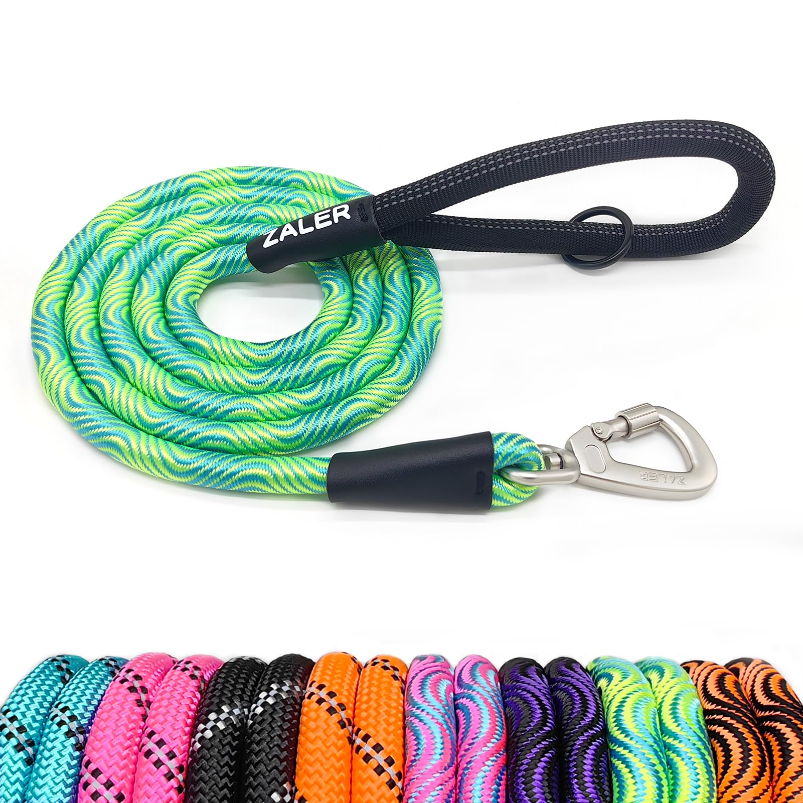 Zaler Correa resistente para perro con mosquetón, correa de nailon para mascotas para perros grandes y medianos (6 pies, azul verde)