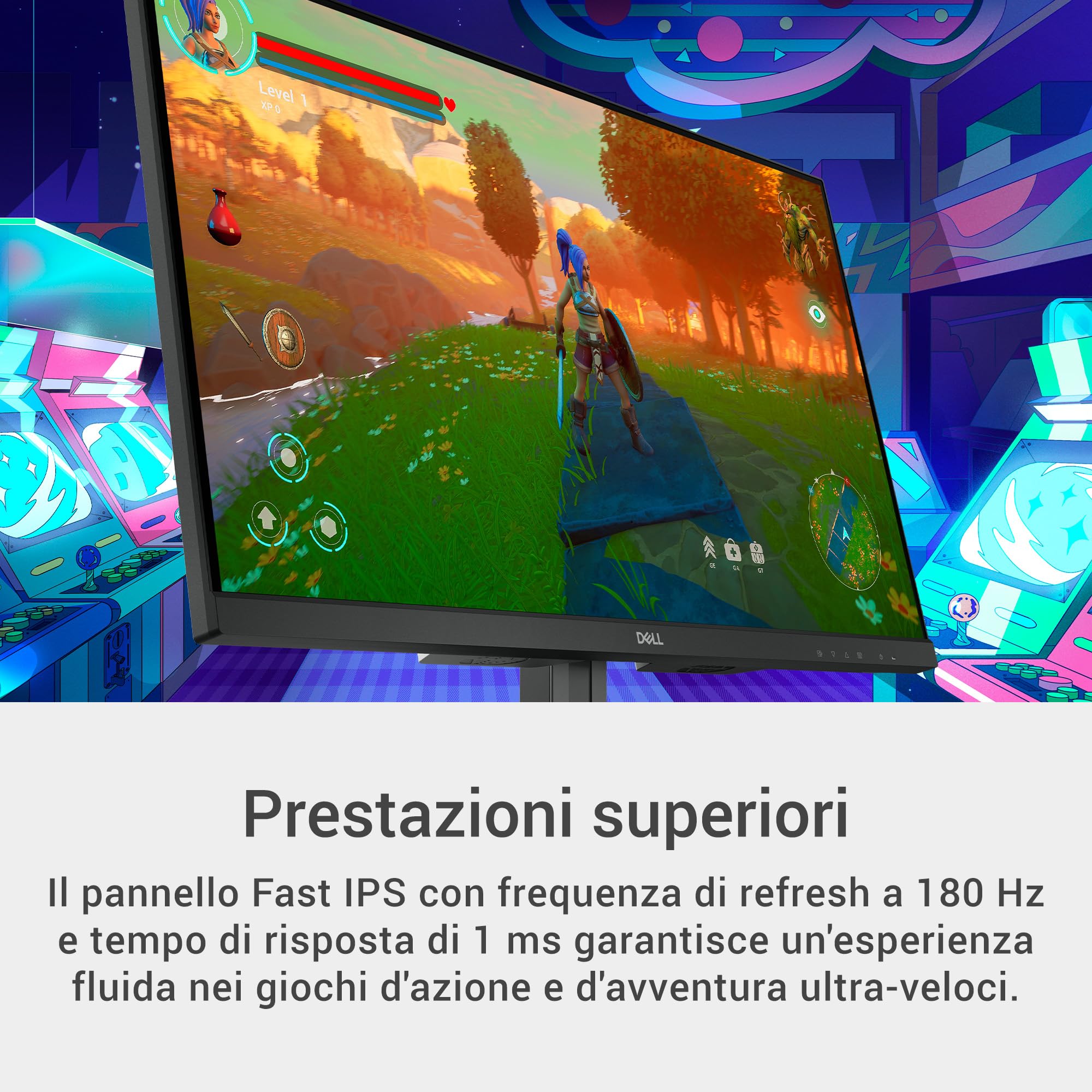 Dell G2725D 27" QHD (2560x1440) Monitor Gaming, 180Hz, IPS, 1ms, AMD FreeSync, 99% sRGB, DisplayPort, 2x HDMI, 3 Anni di Garanzia, Nero