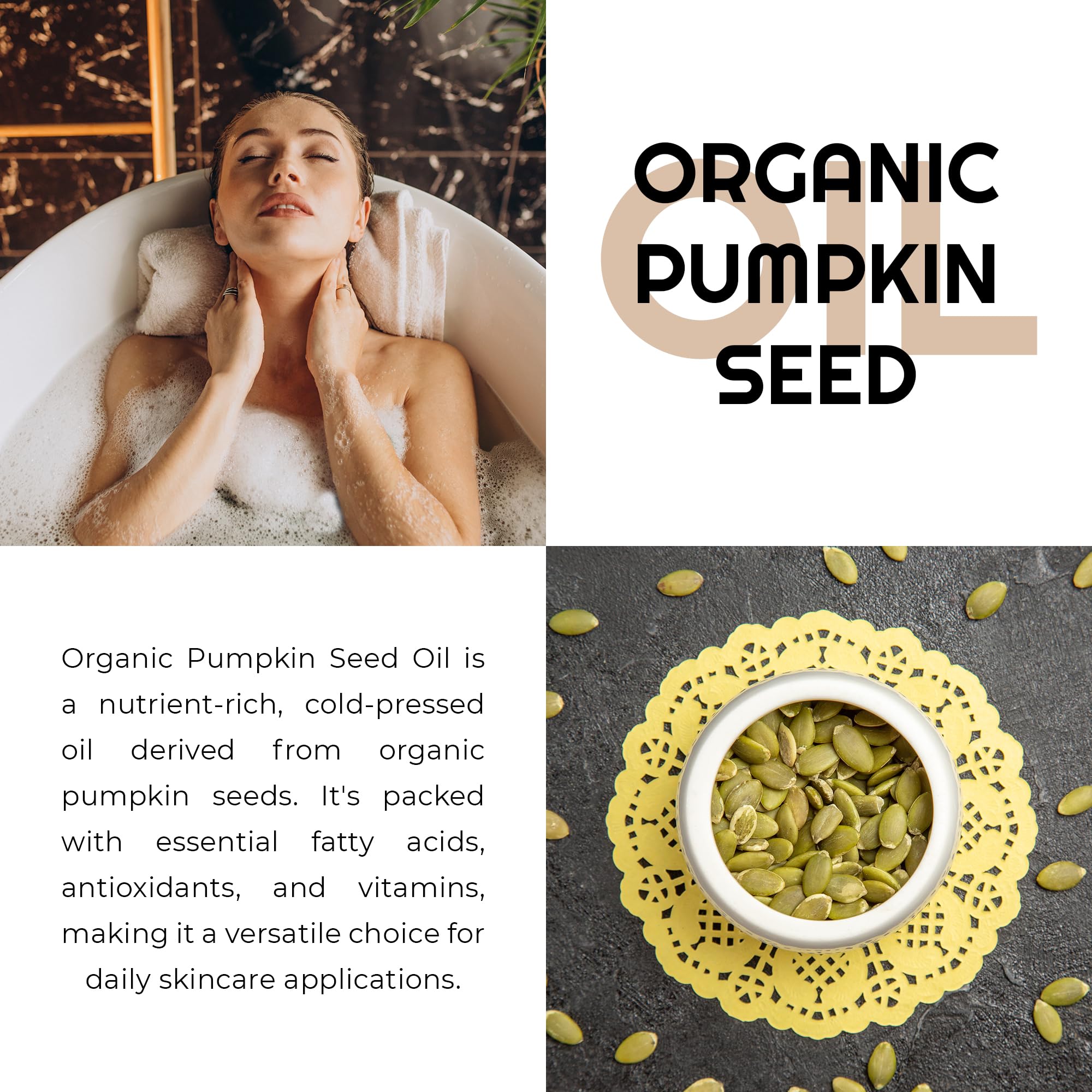 Organic Pumpkin Seed Oil Cold-Pressed Unrefined from Premium Nature, 100% Pumpkin Seed Oil for Hair Growth Pure Pumpkin Oil for Skin and Face Hair Oil Aceite de semilla de calabaza para el cabello 4oz