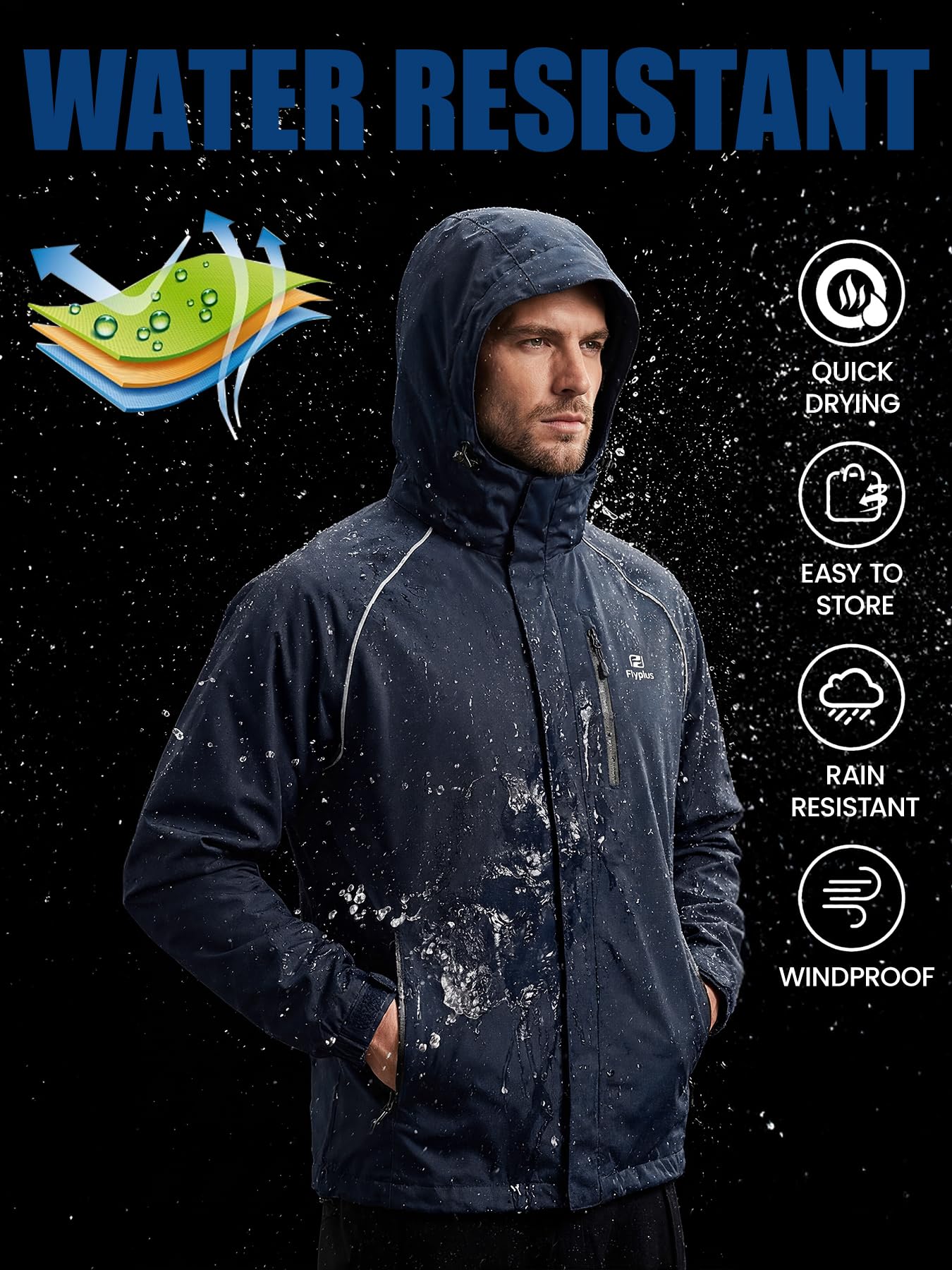 Veste de pluie pour homme, légère, imperméable, pliable, avec capuche, veste réfléchissante pour vélo, coupe-vent, respirante, pour randonnée, course à pied, camping en plein air