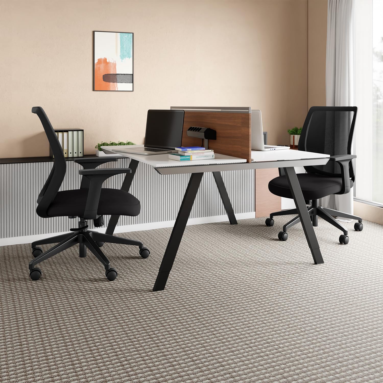 Interio by Godrej Curv Premium Mesh Wide Back Ergonomic Chair | Work from Home/Study Chair | 1 Year Warranty | Height Adjustable | Heavy Duty PP Base | DIY Installation Set of 2, Black
